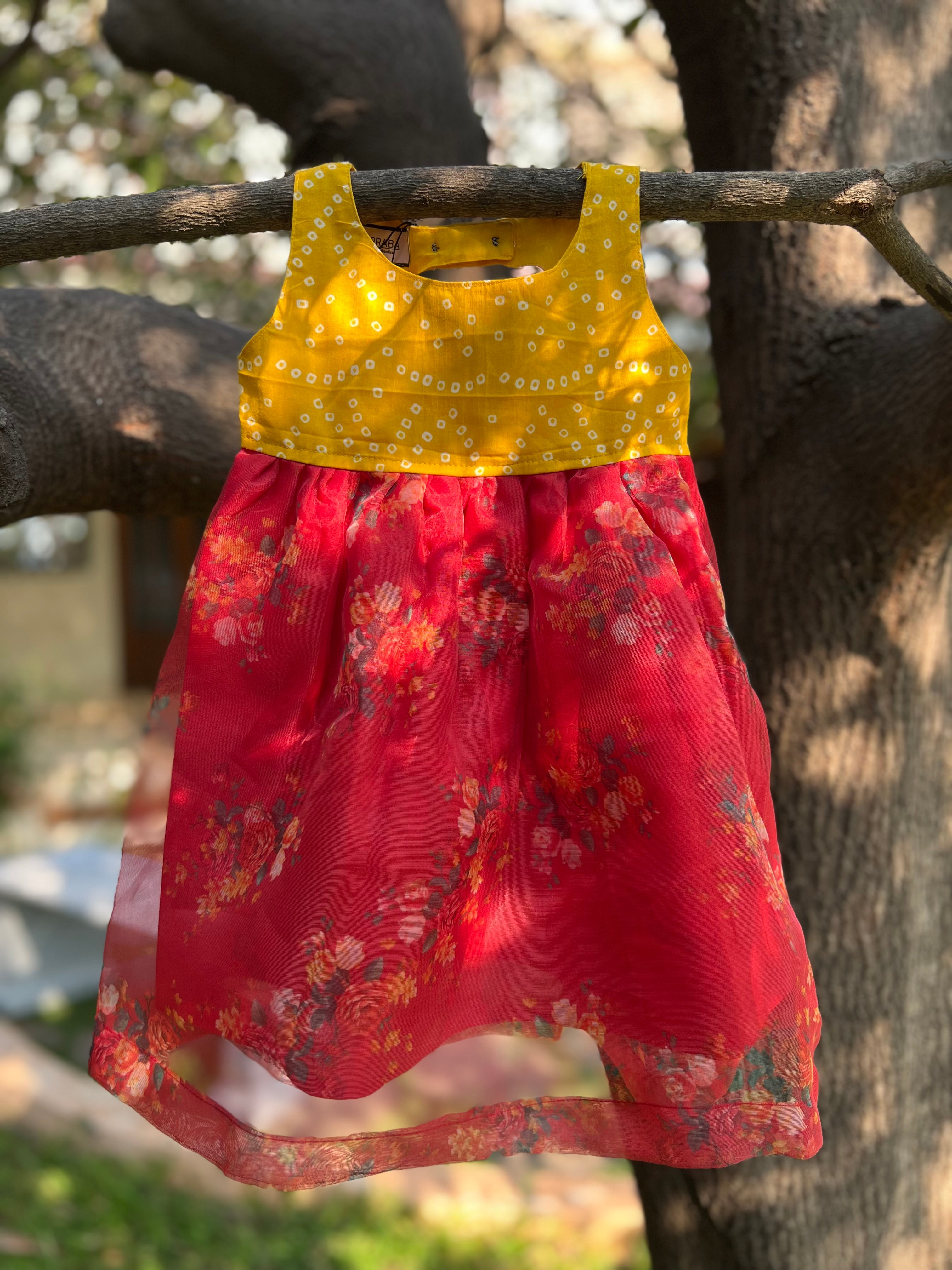 Yellow Red Organza Frock