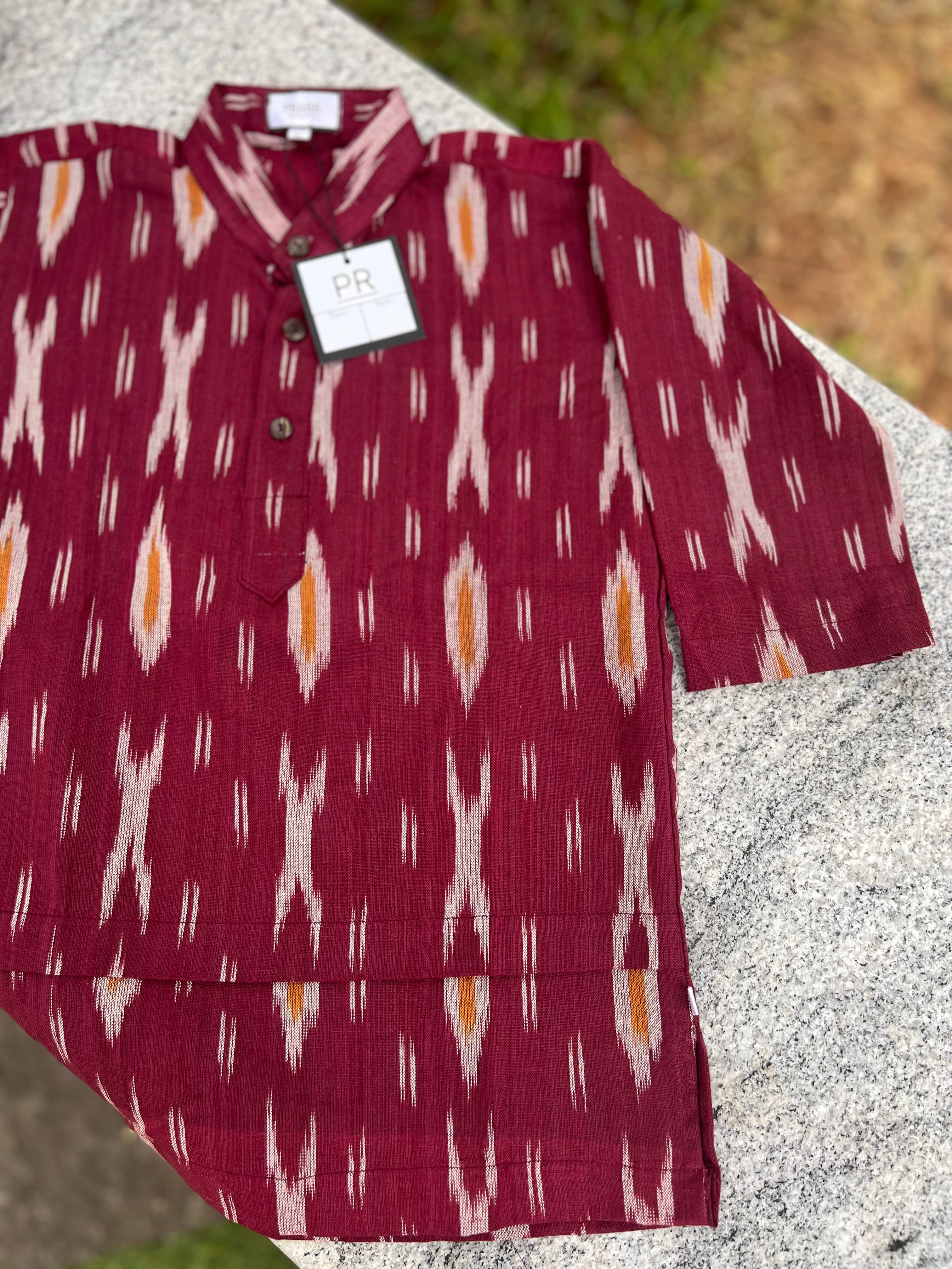 Ikkat Maroon Kurtha