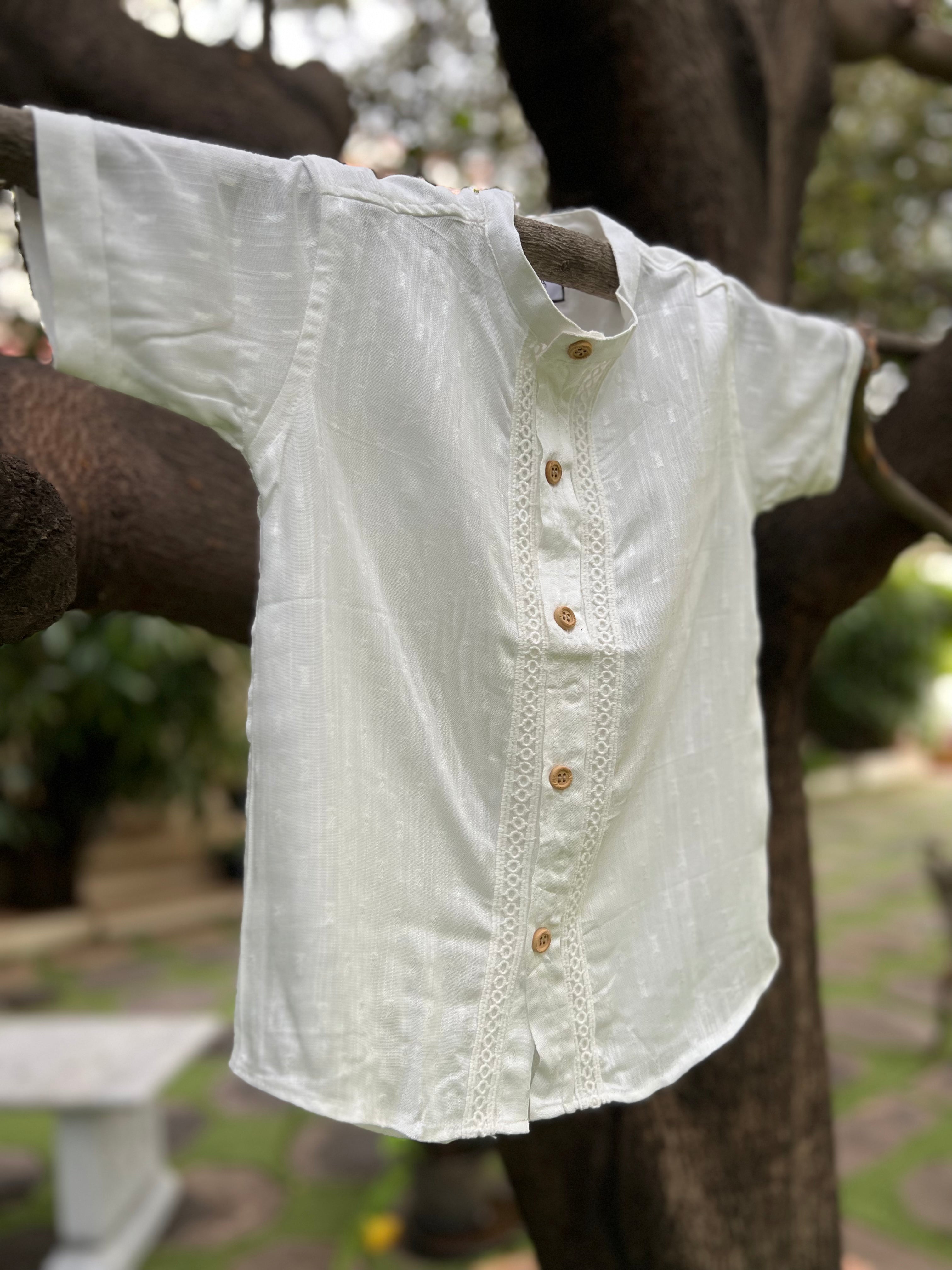 PR’s Signature Style, White Silk Cotton Shirt with Lace