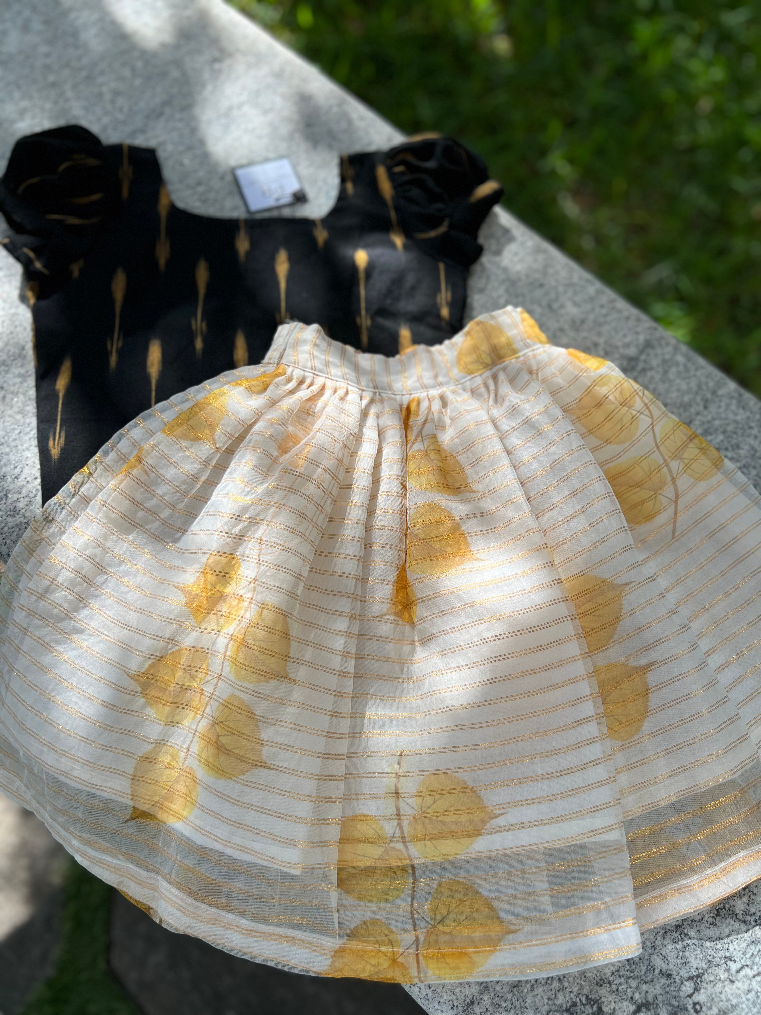 Yellow organza with black Half Length