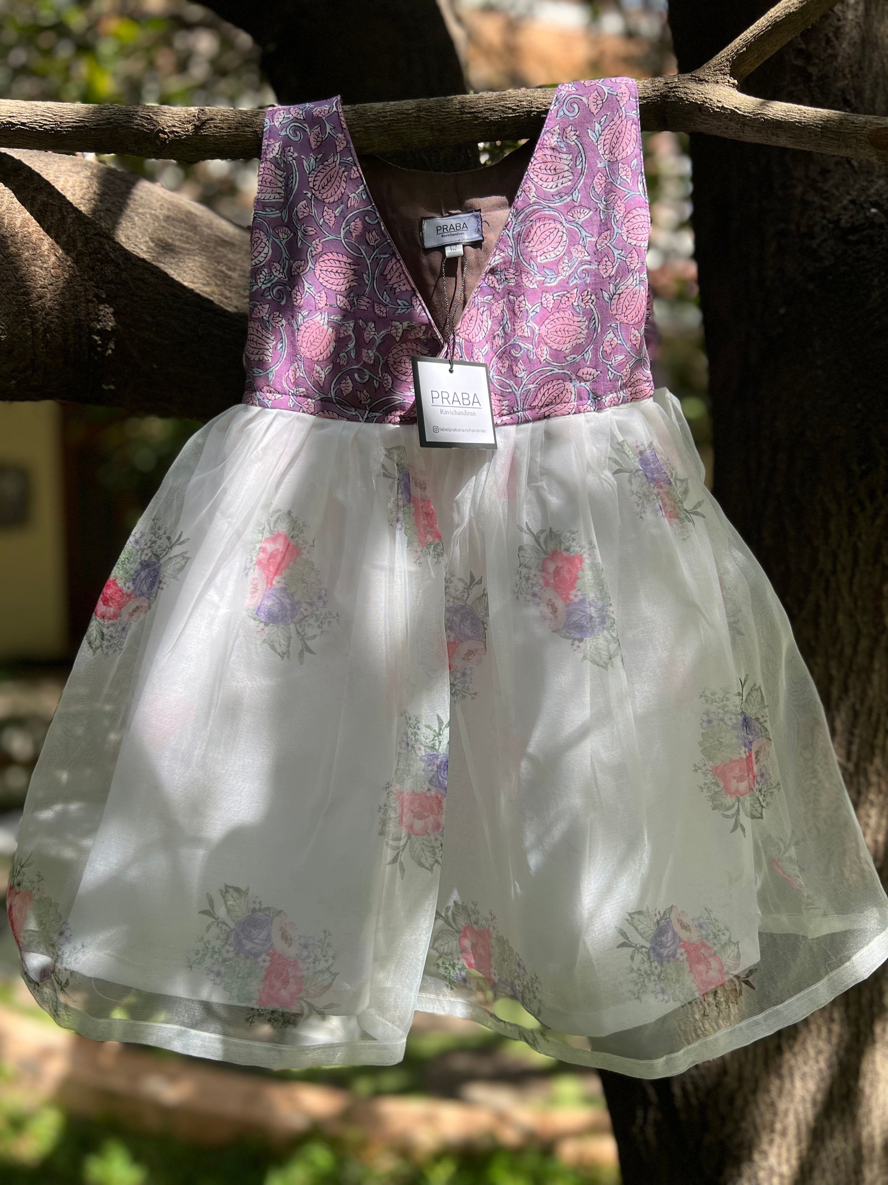 White and purple floral frock