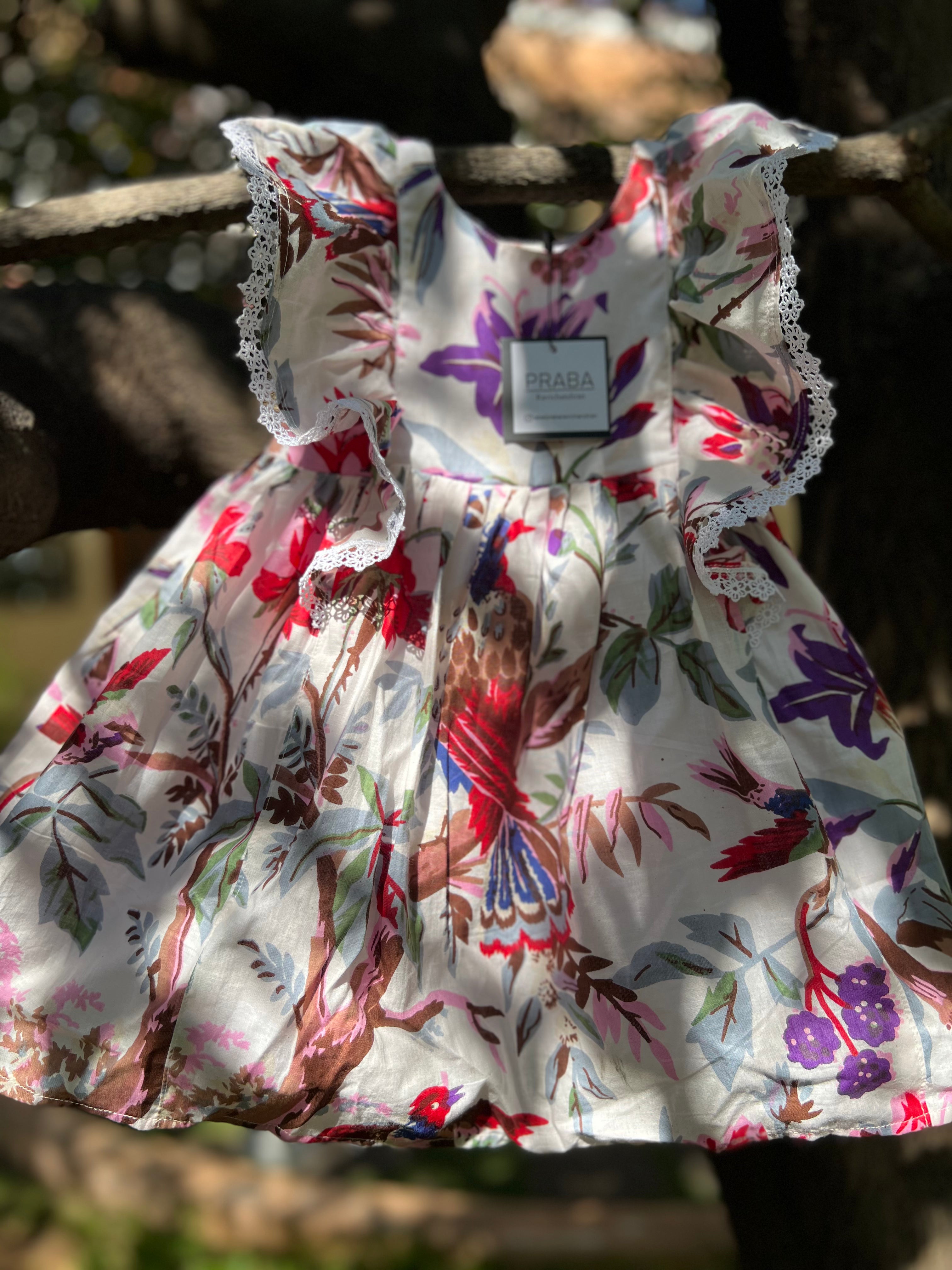 Tropical Print Floral Dress (Double lining)