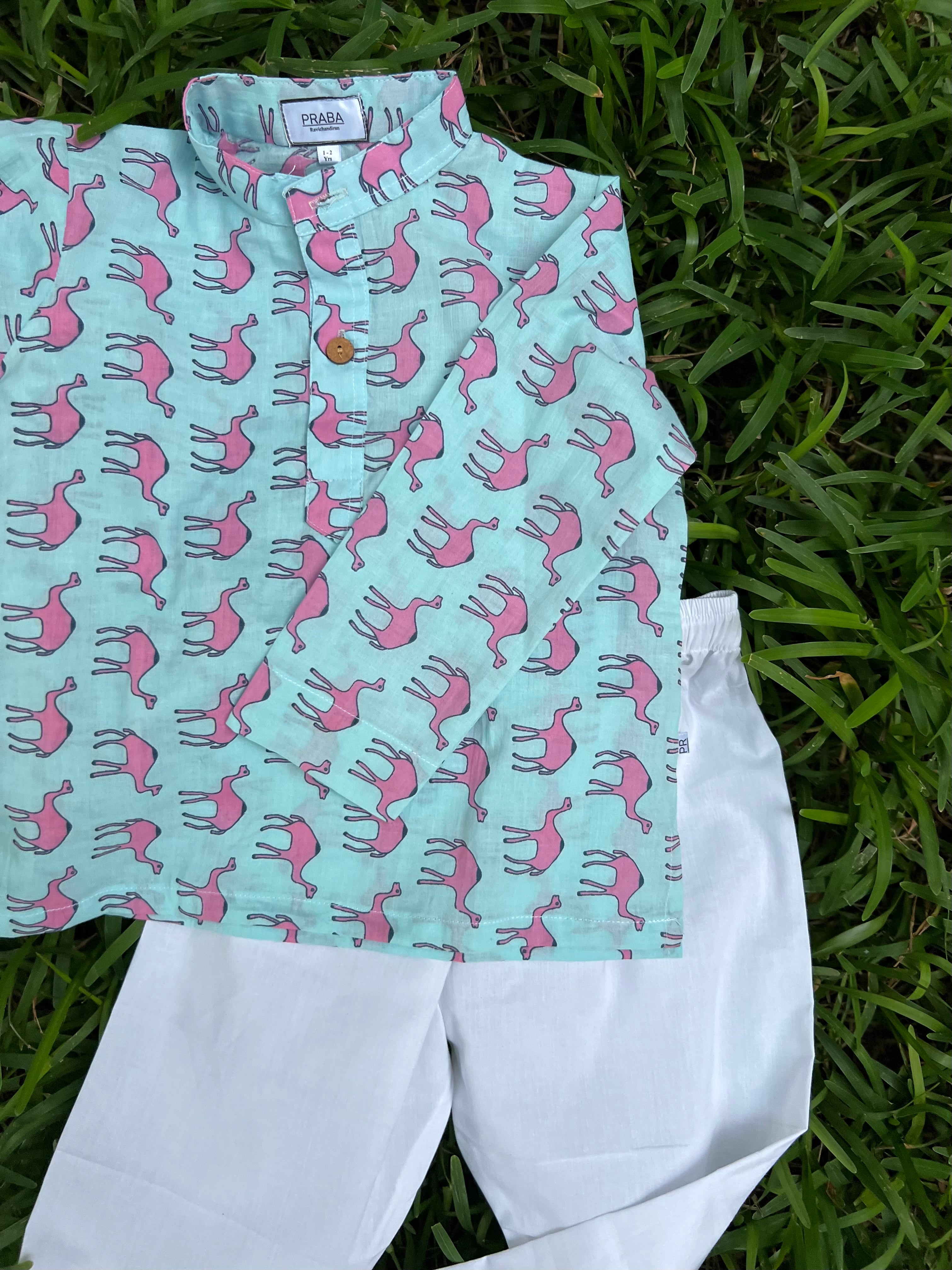 Camel animal printed kurta pyjama set