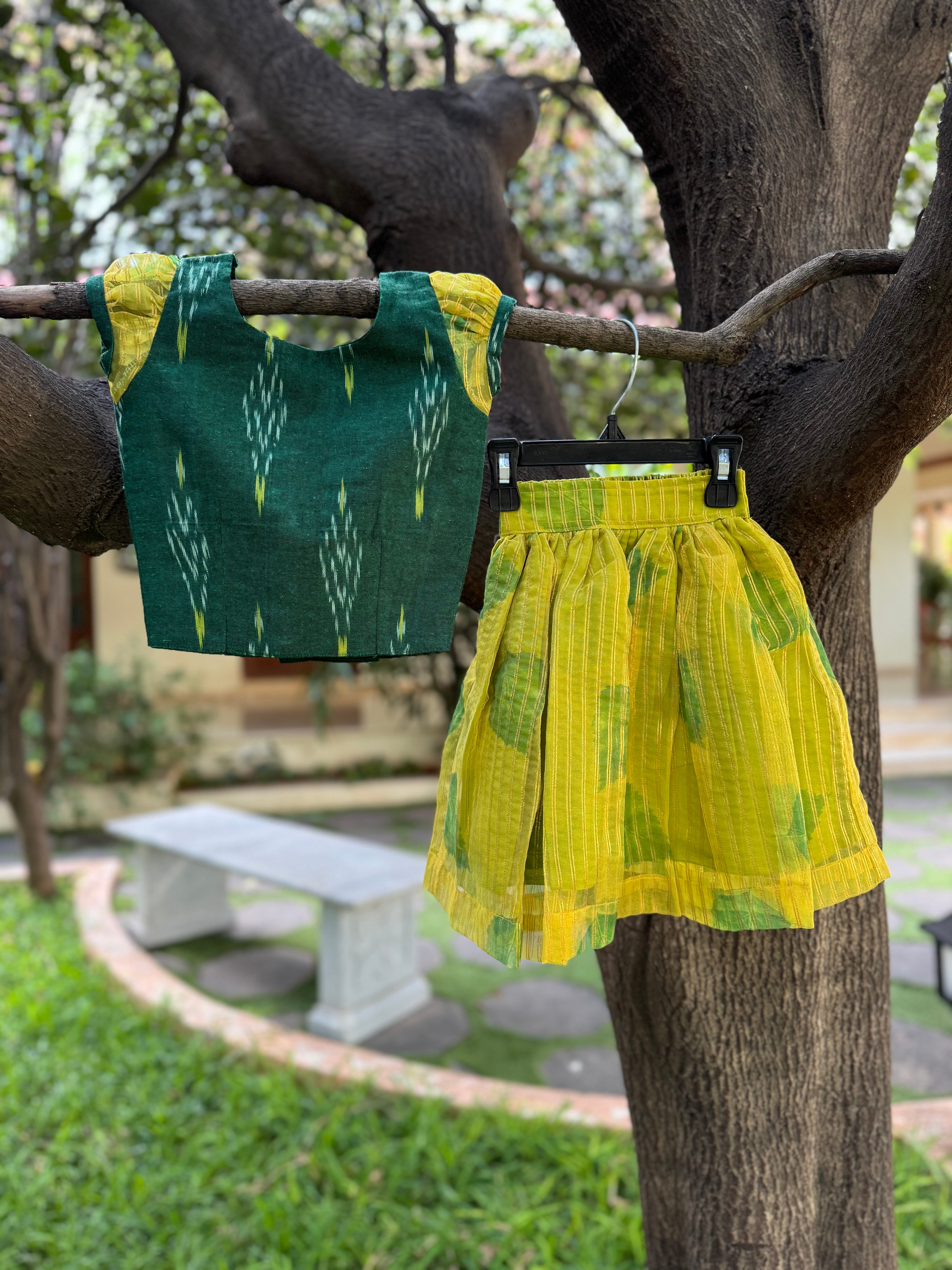 Skirt set, Golden Green Half Length