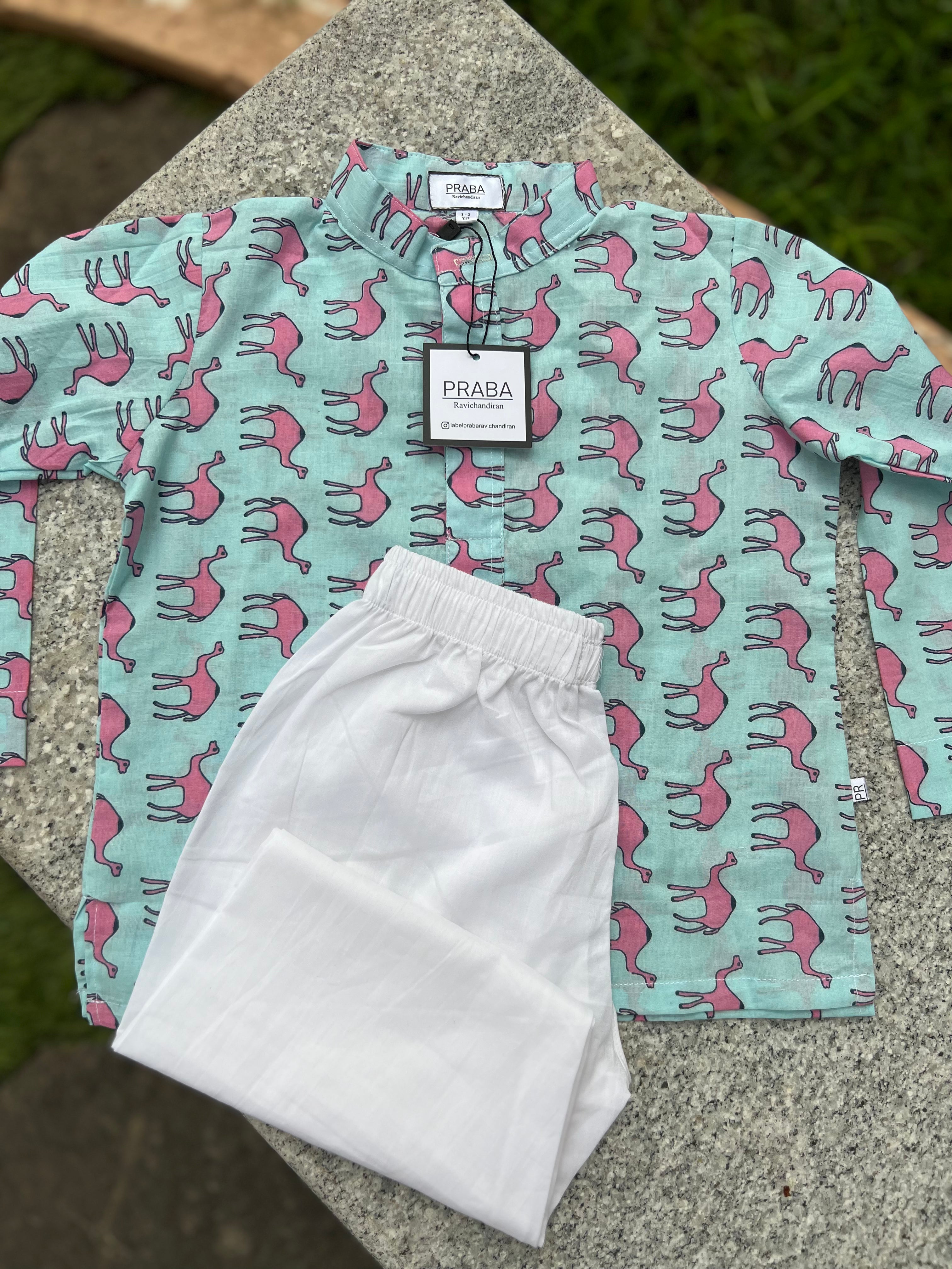 Camel animal printed kurta pyjama set