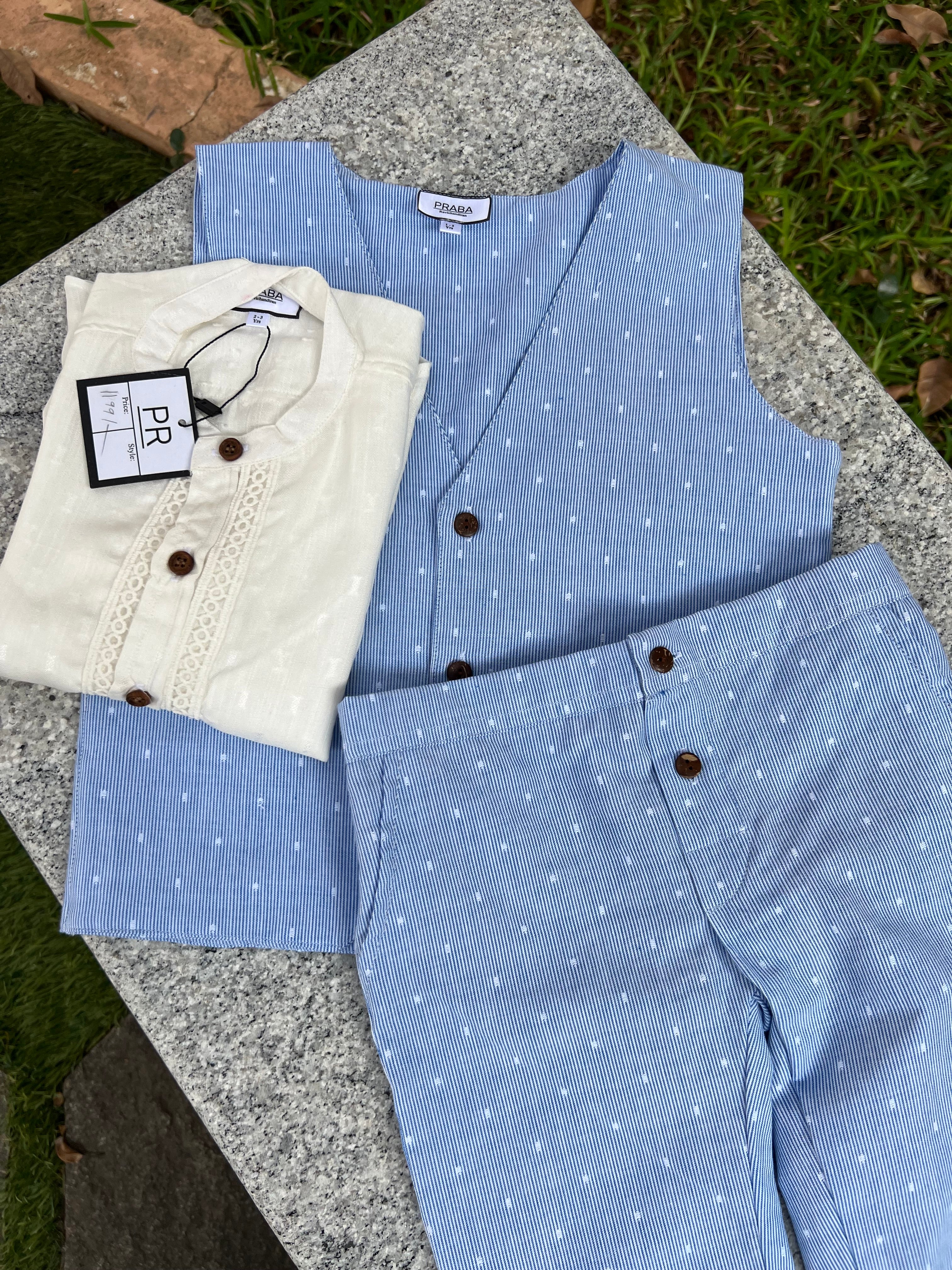 Blue & White Waist Coat 3 Piece suit