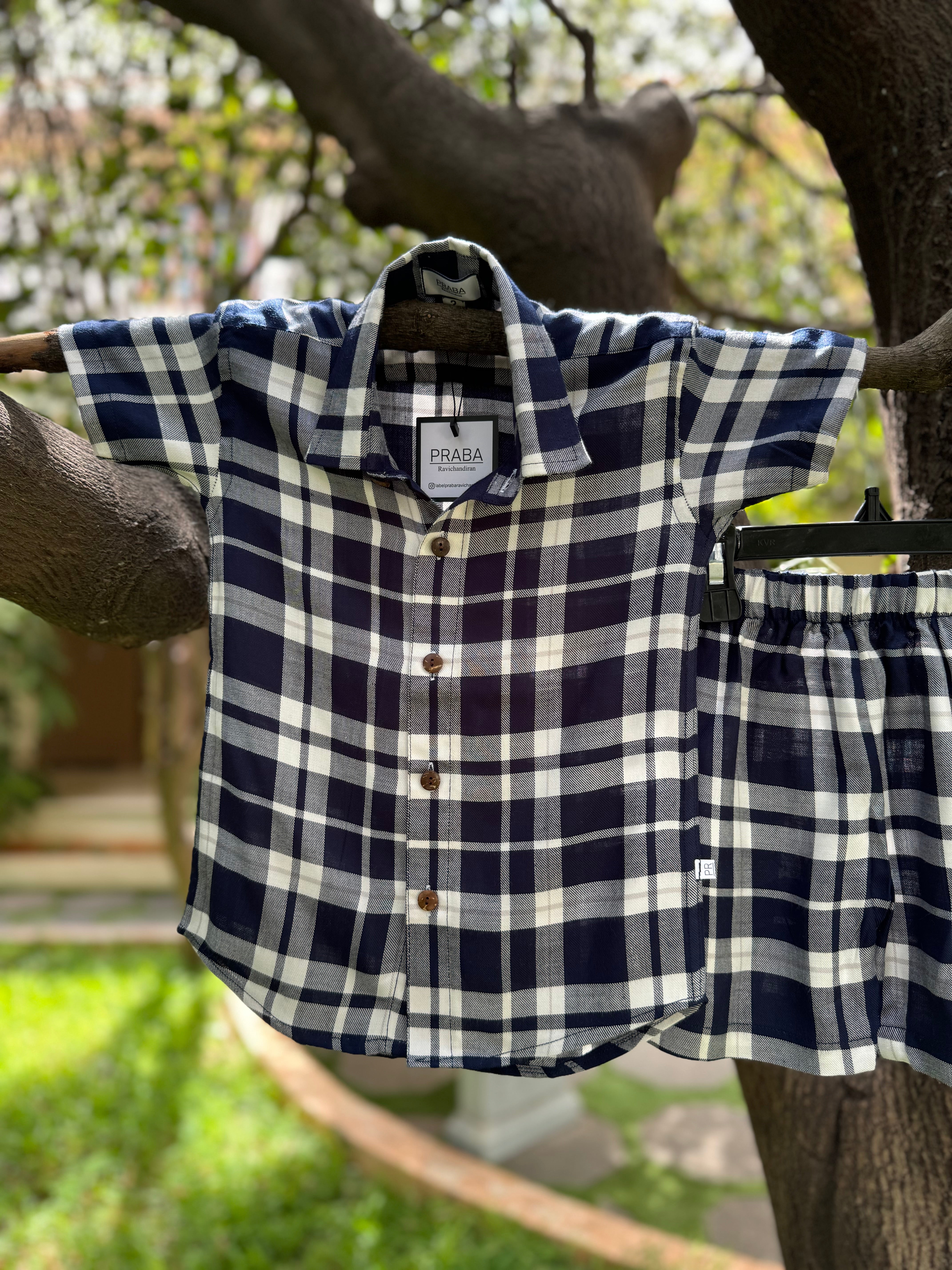 Navy Blue & White checked Co-Ords