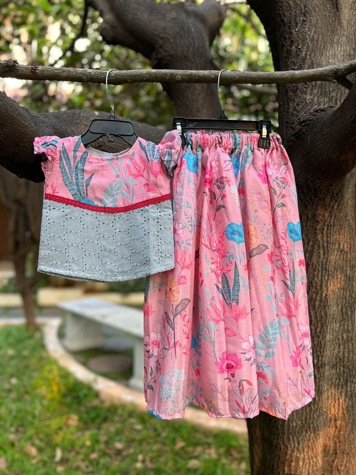 Pastel Pink & Ice Blue Skirt Set