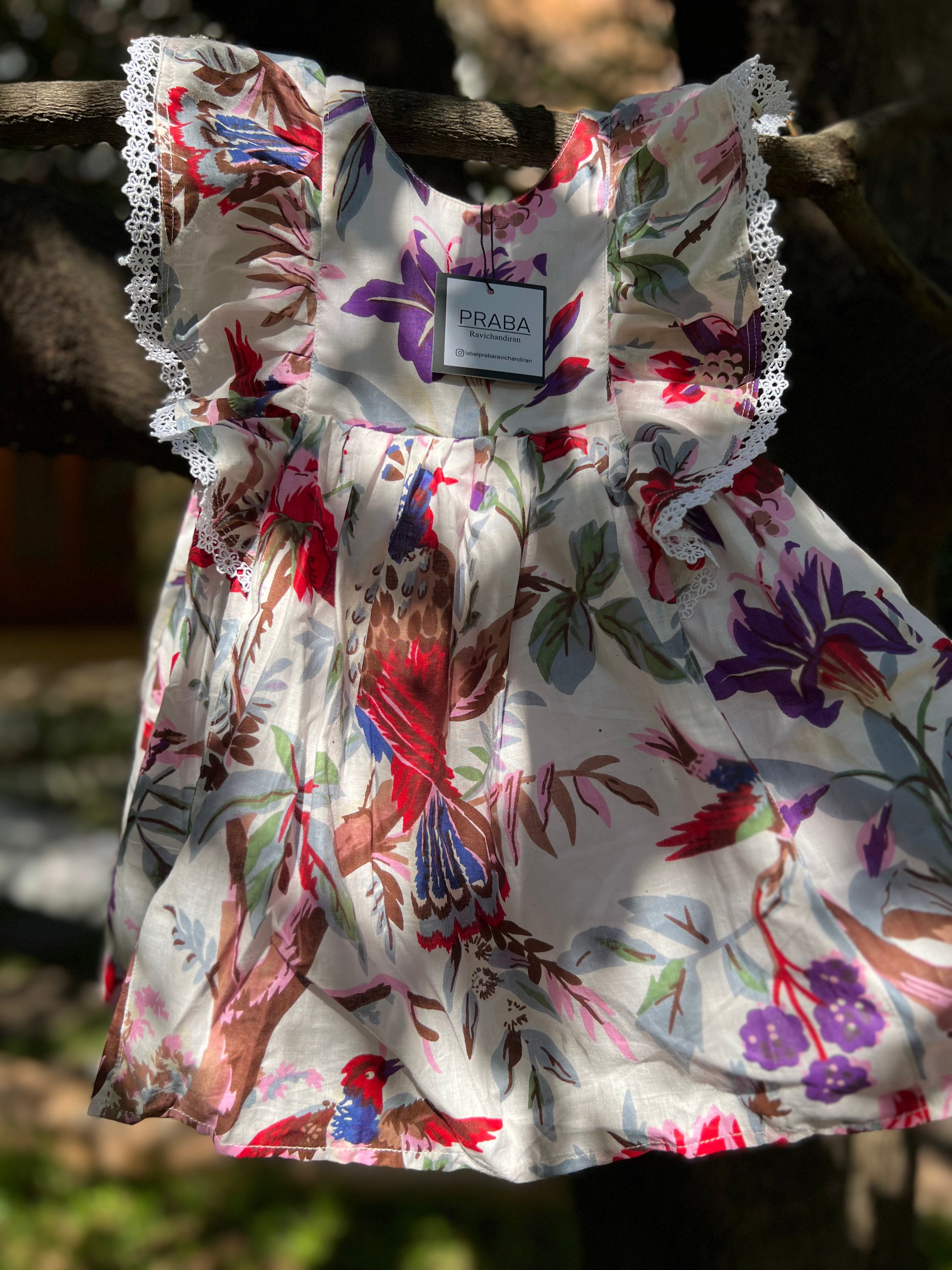 Tropical Print Floral Dress (Double lining)