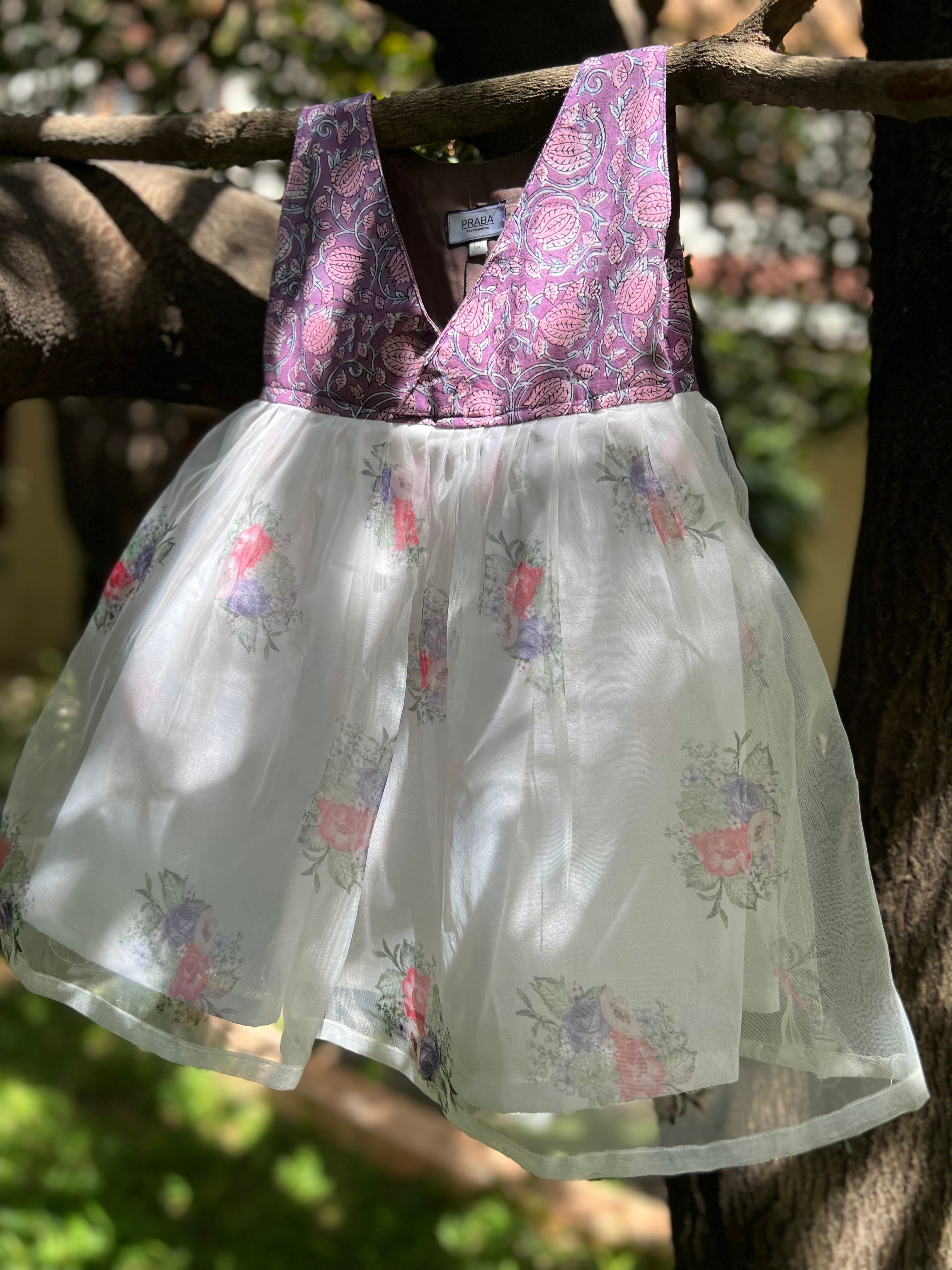 White and purple floral frock