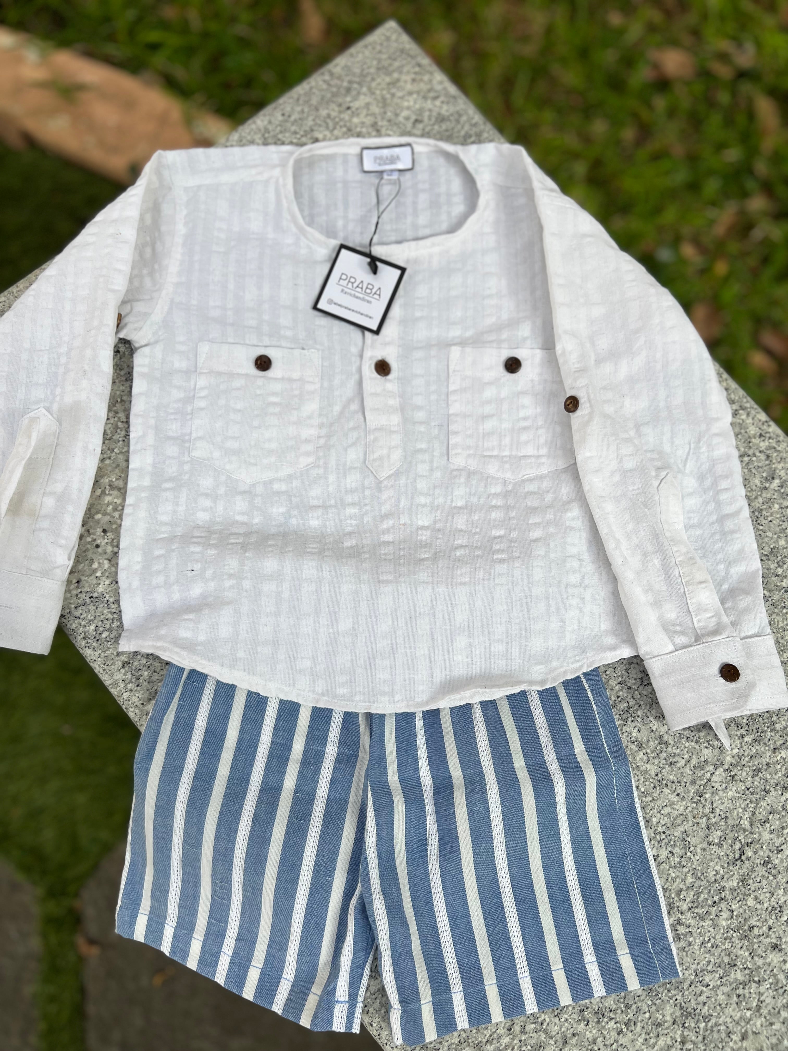White Full sleeves Top and Blue shorts
