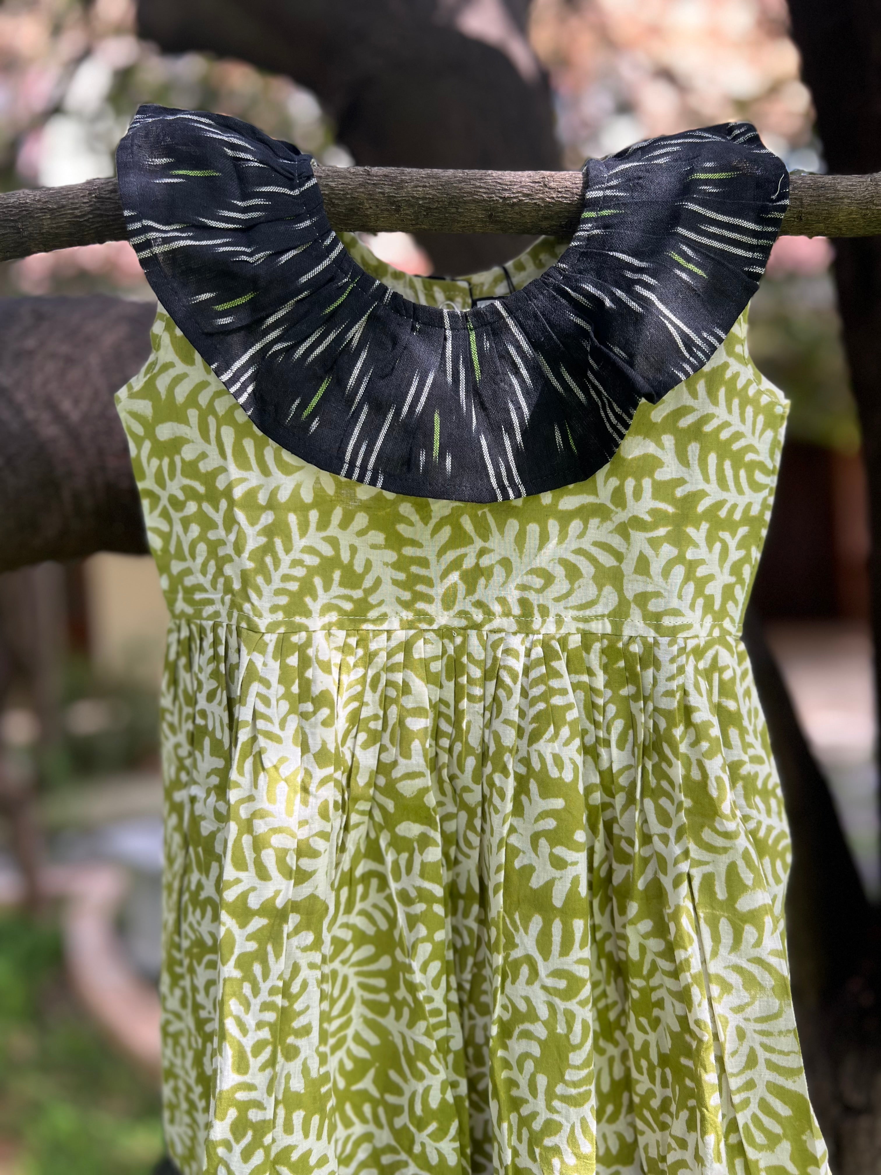 Green & Black frock Boat neck