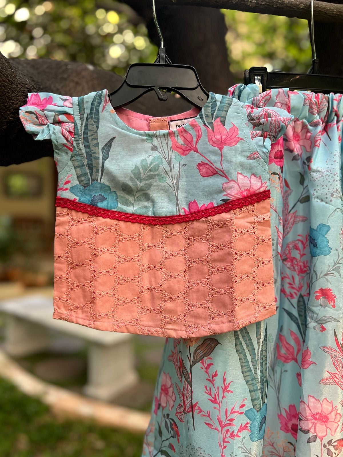 Floral Blue & Orange Skirt Set