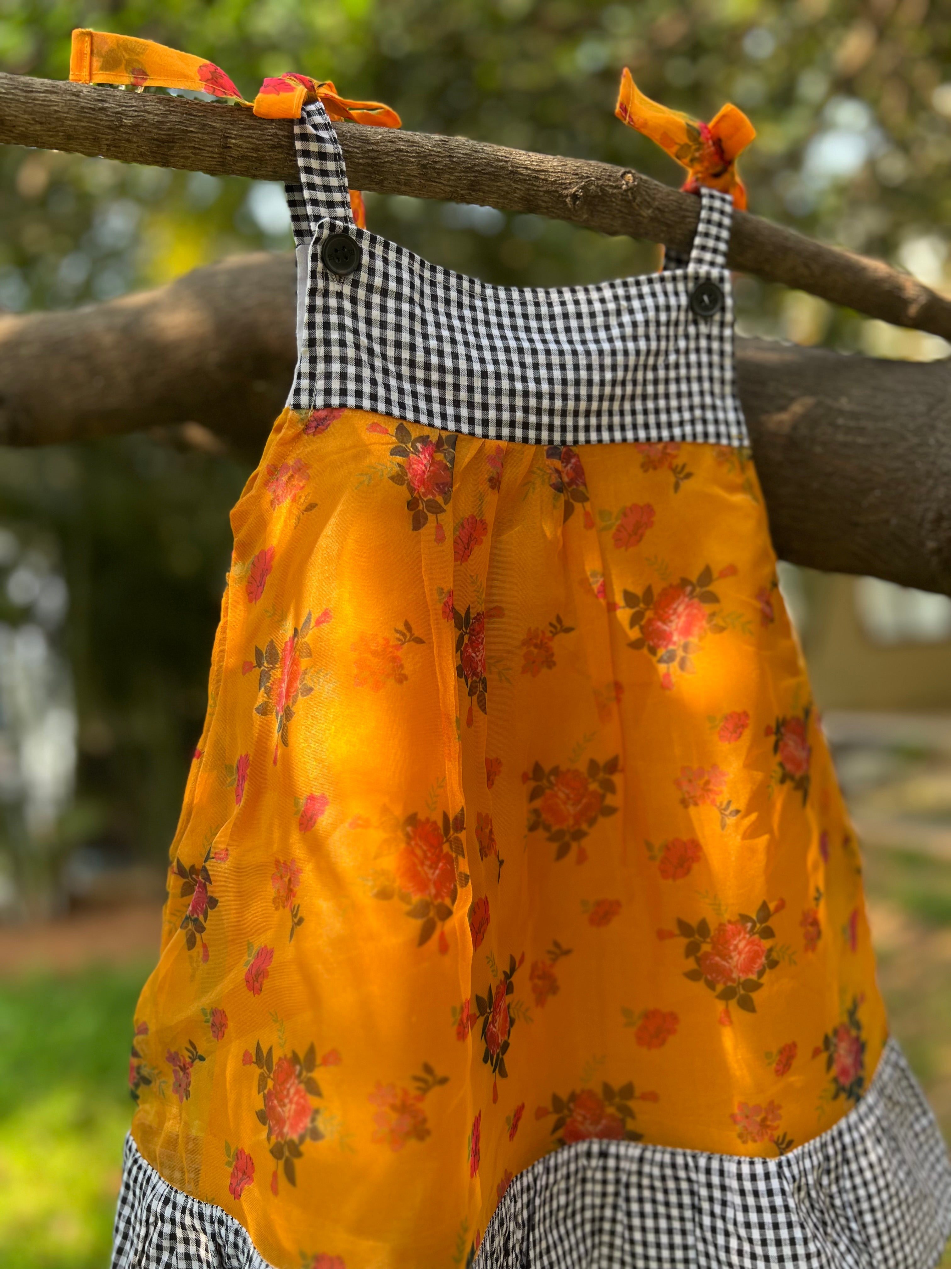 Checked and Orange Organza with back Shoulder Buttons