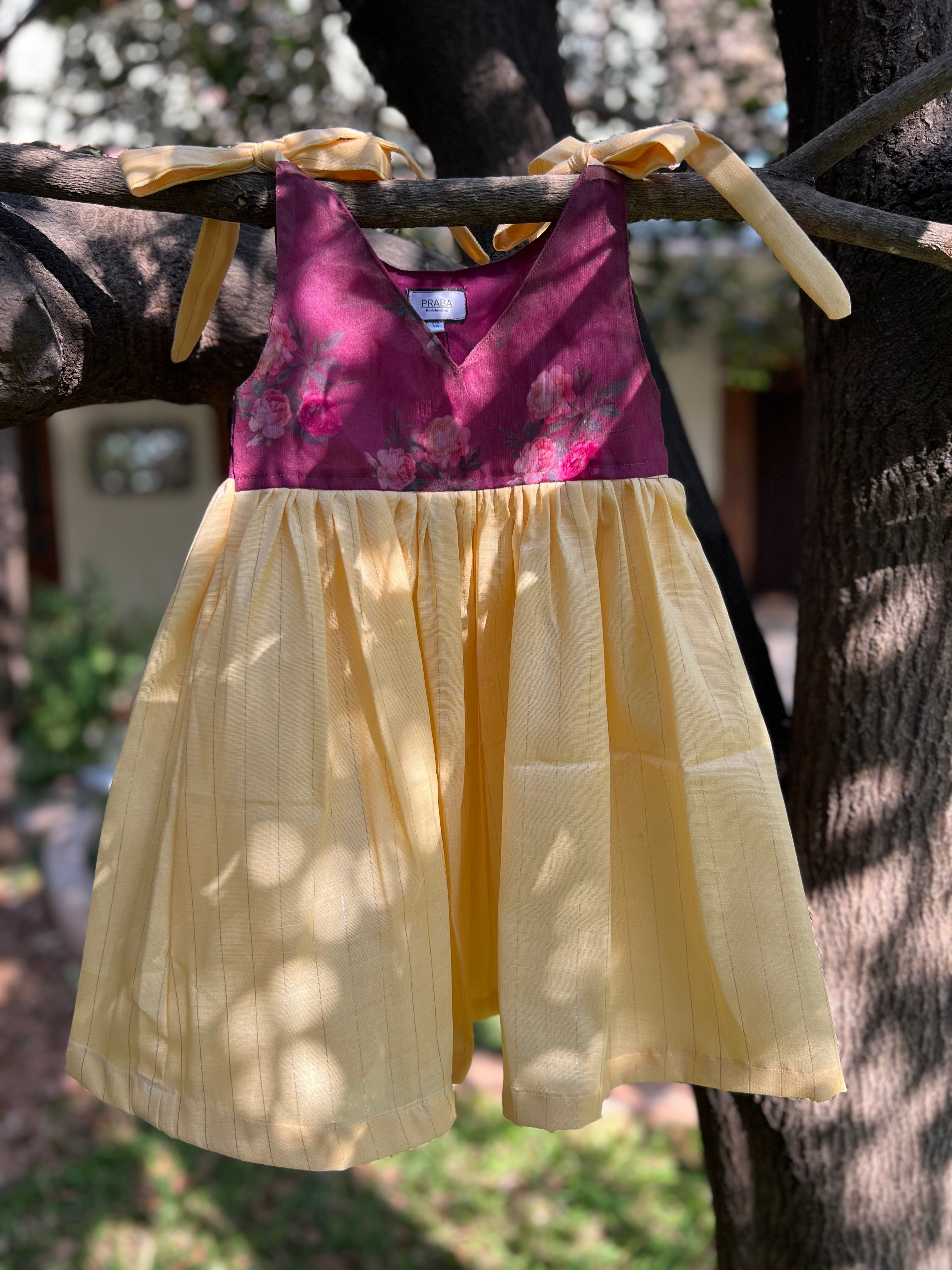 Maroon Floral Top with yellow Bottom