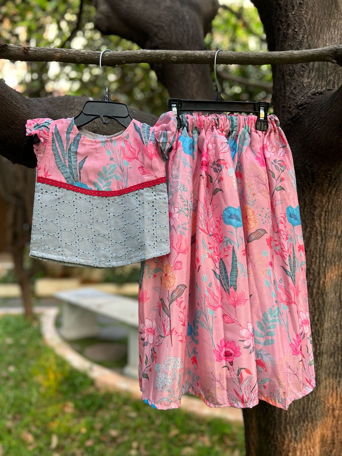 Pastel Pink & Ice Blue Skirt Set