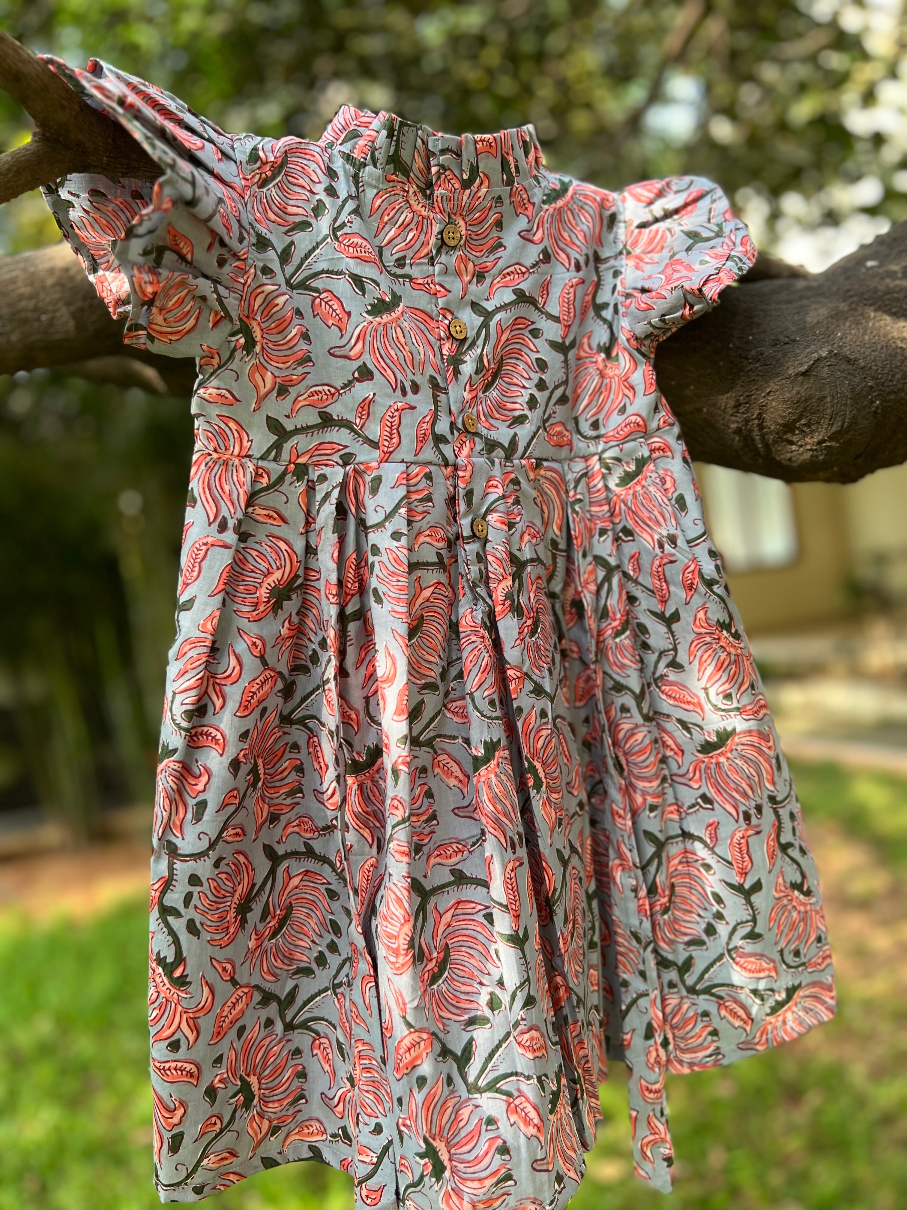 Double frill sleeve and frill neck cotton frock