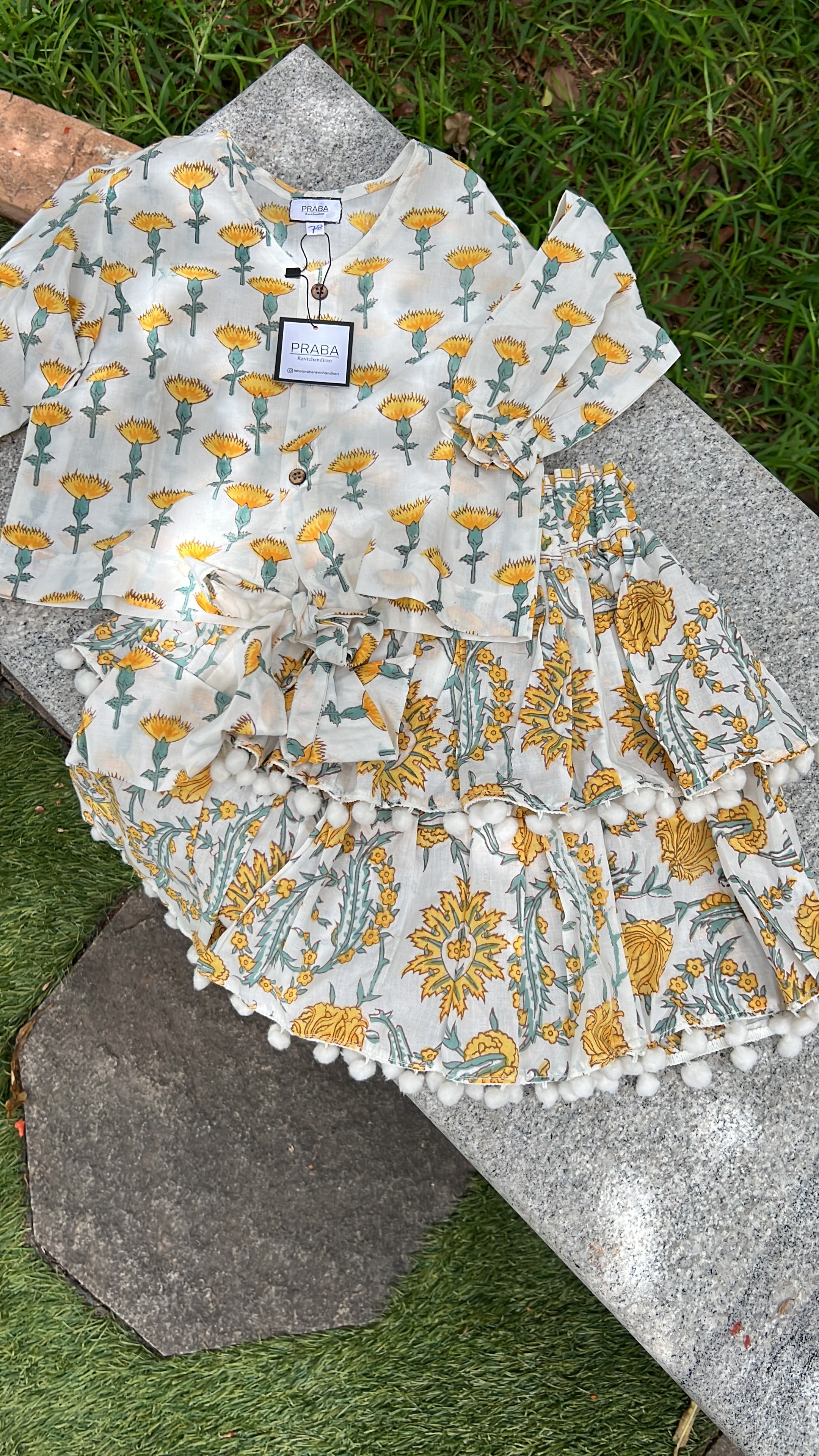 Yellow skirt set with double frill