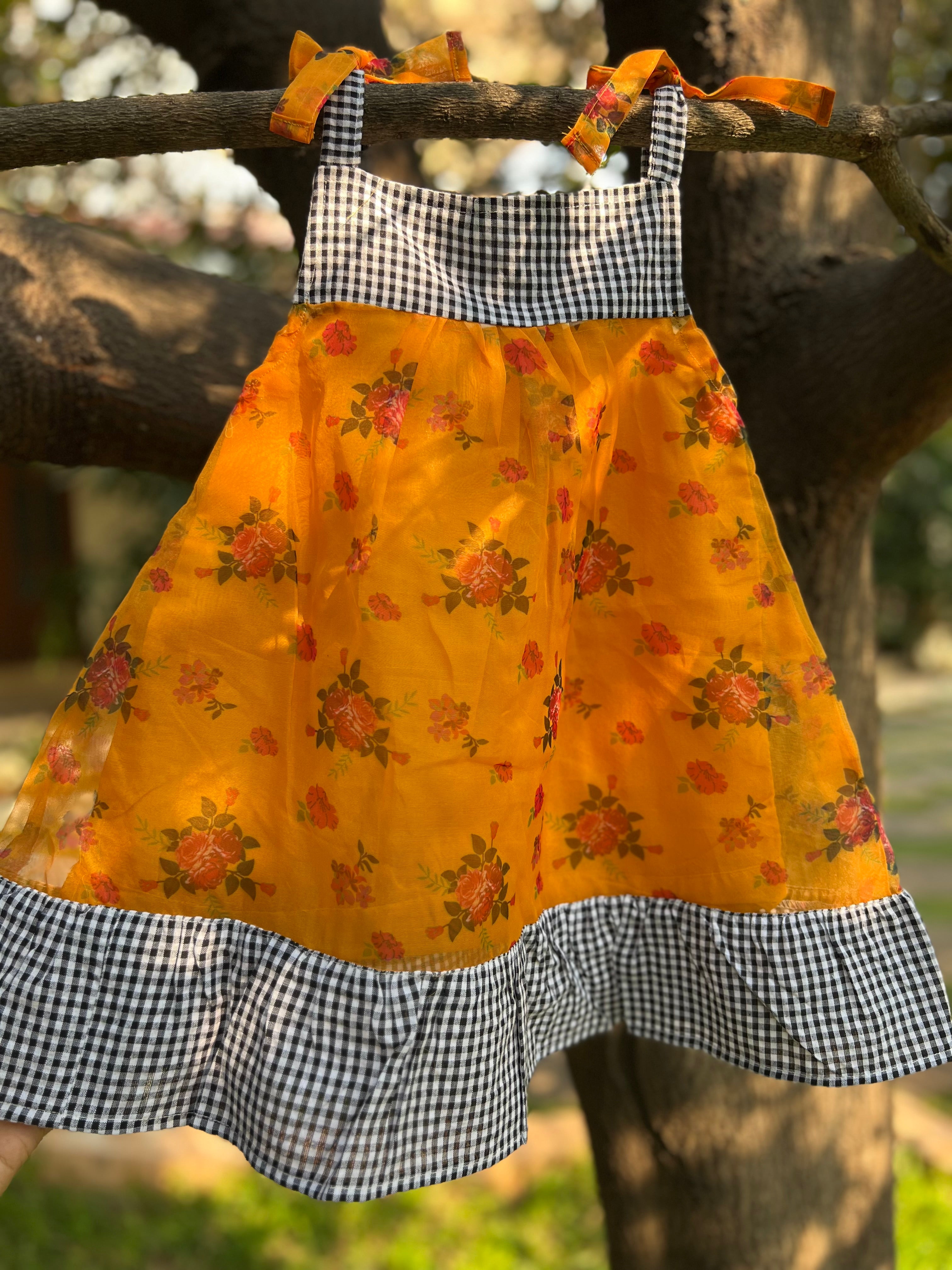 Checked and Orange Organza with back Shoulder Buttons