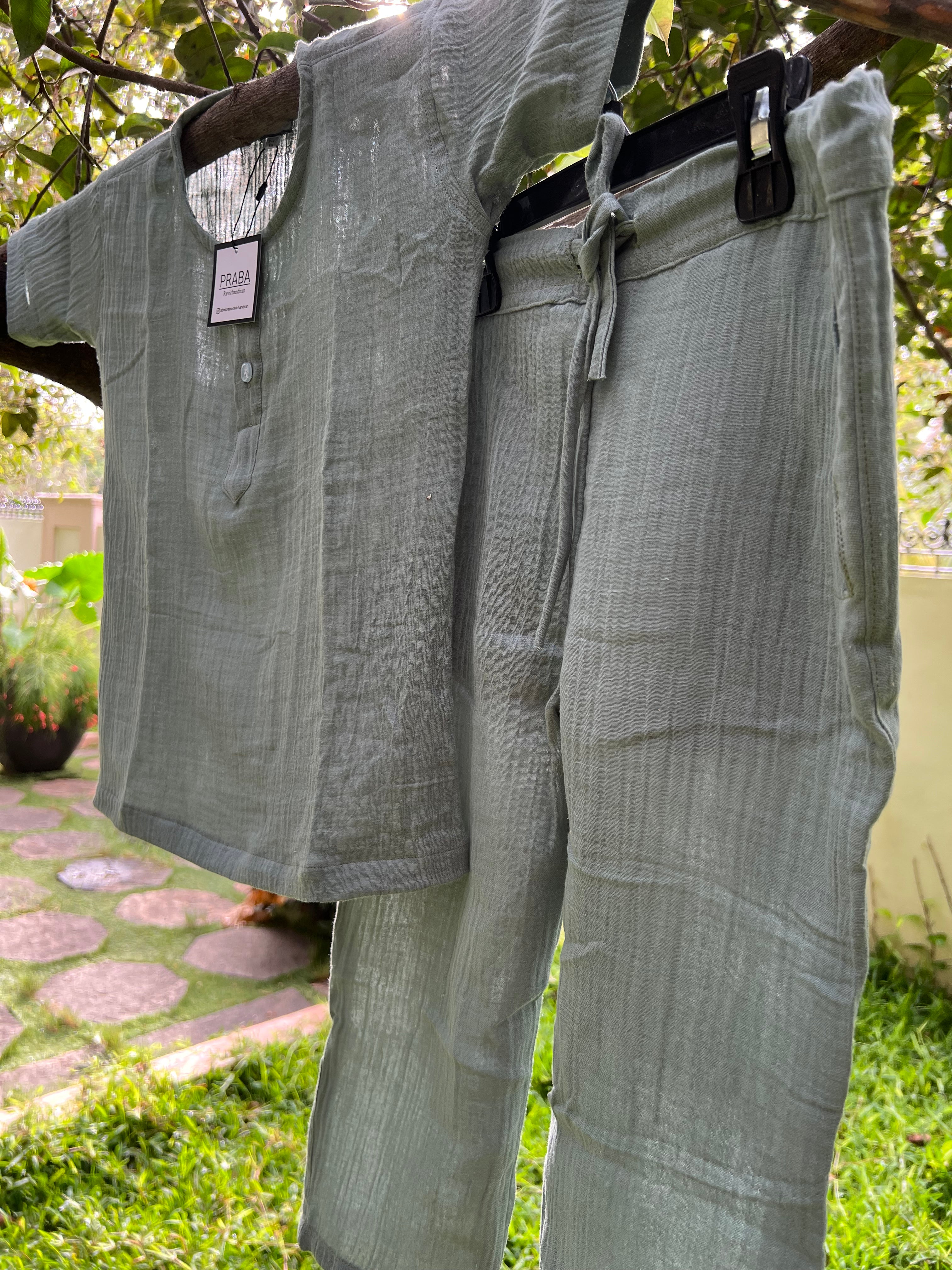 Linen cotton Bottle green set