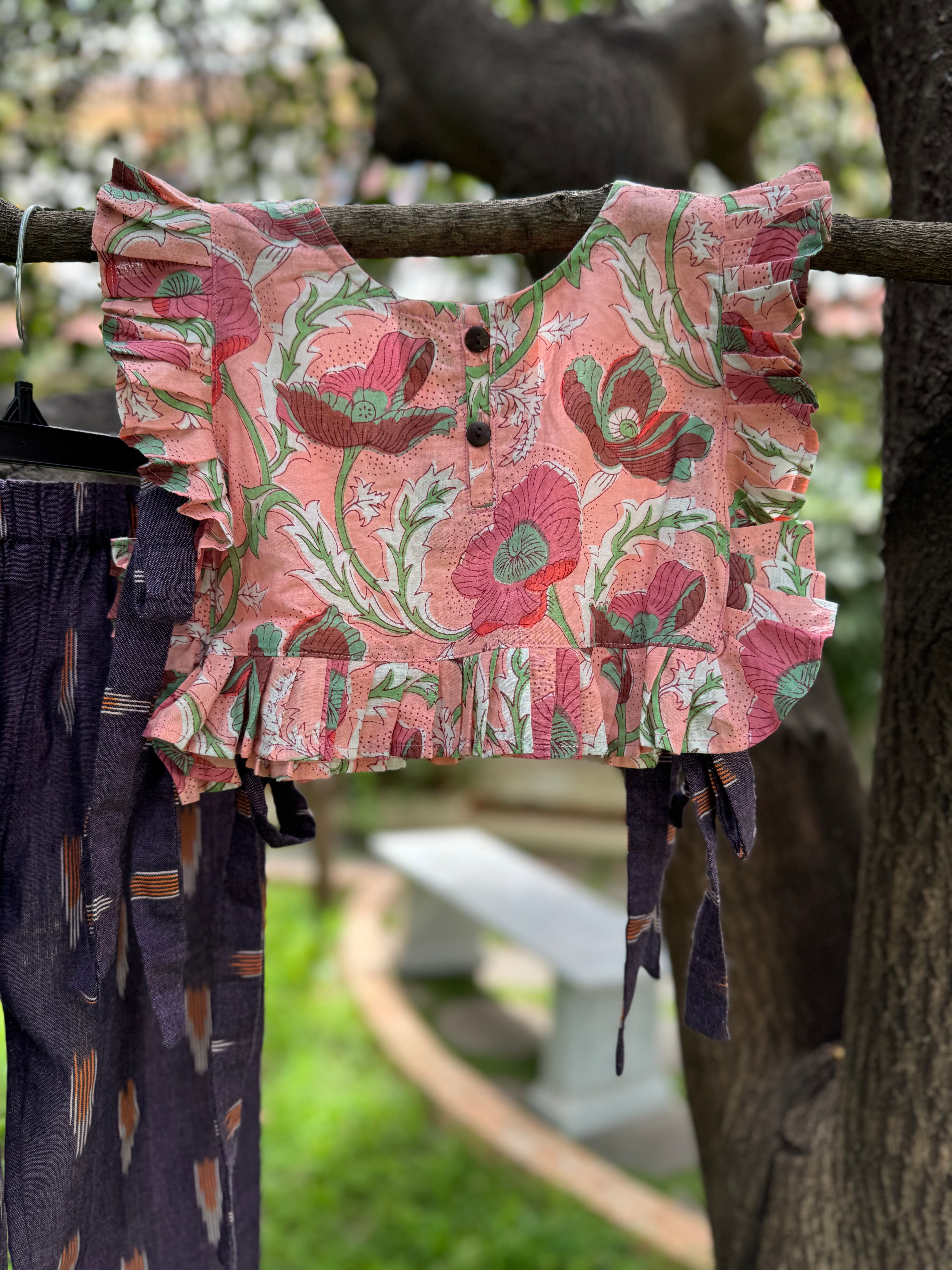 Peach 🪷 & Purple side tie Co-Ords