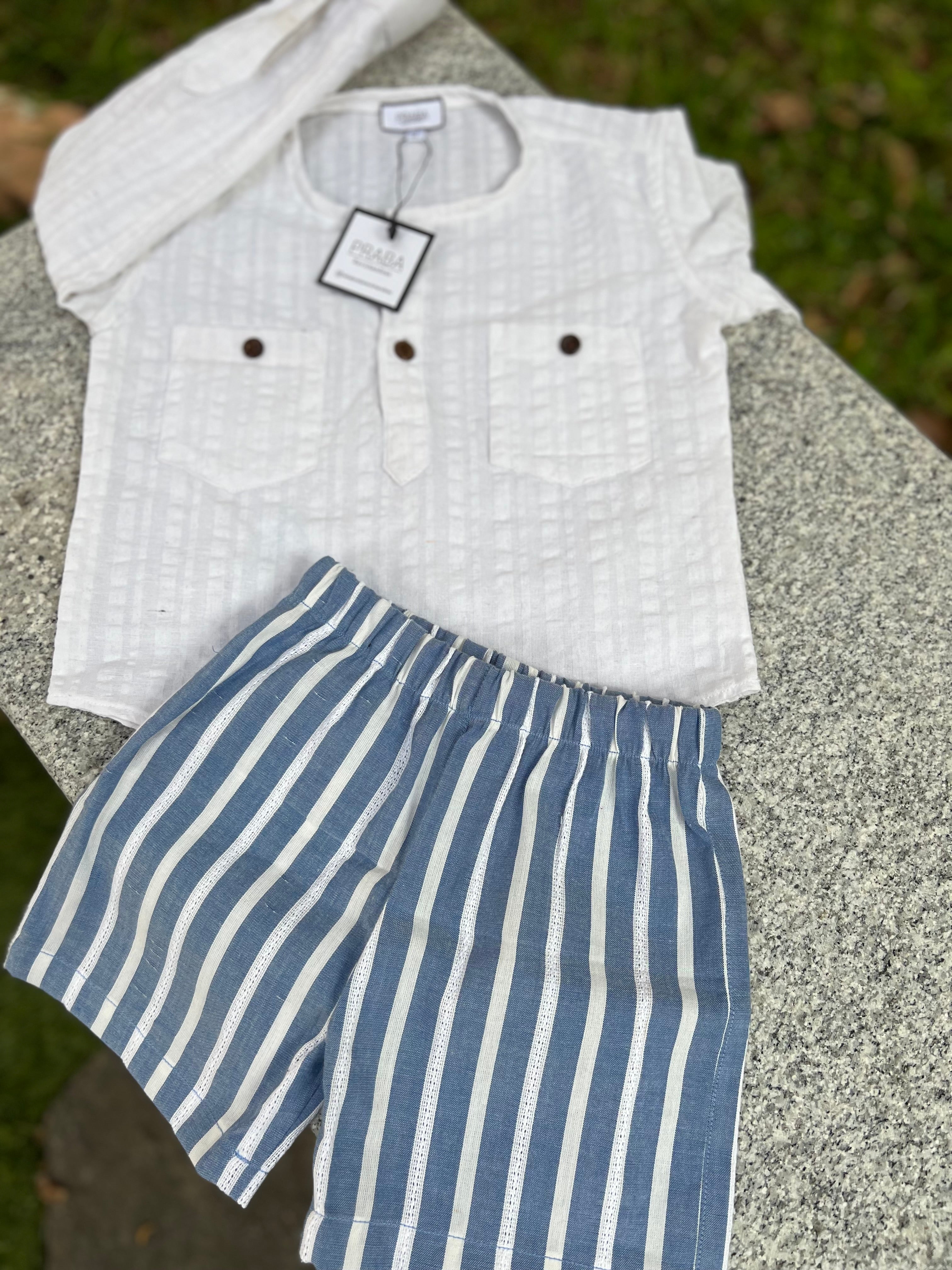 White Full sleeves Top and Blue shorts