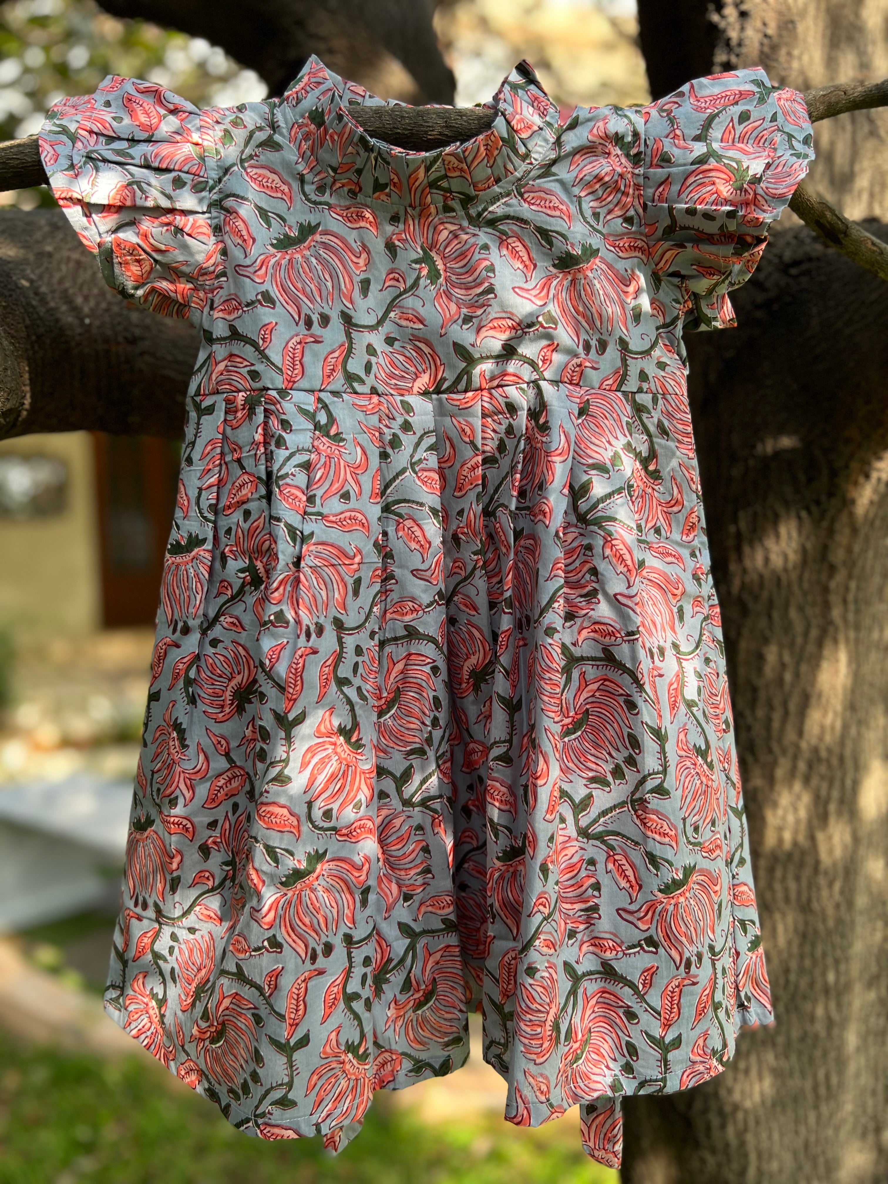 Double frill sleeve and frill neck cotton frock