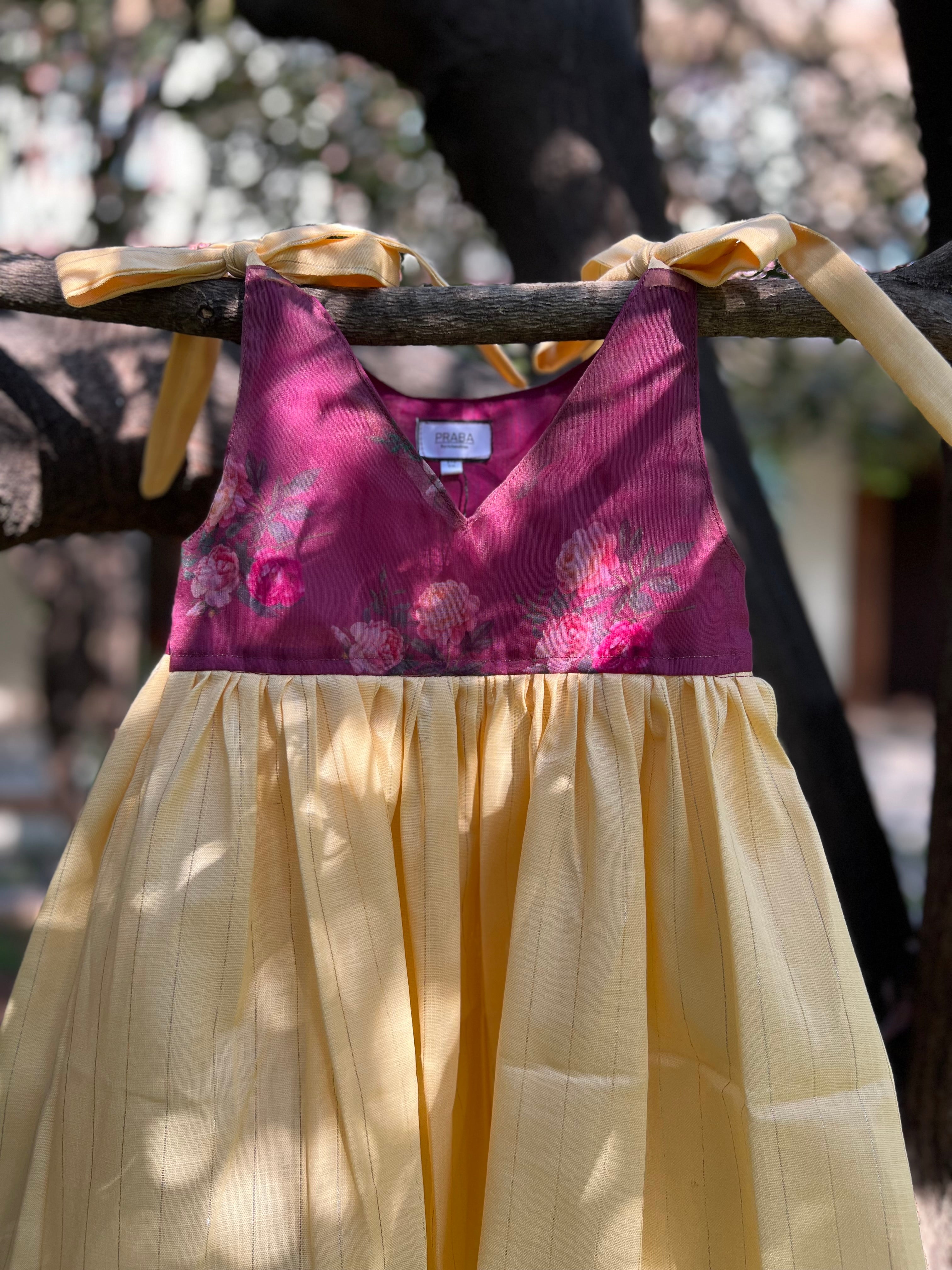 Maroon Floral Top with yellow Bottom