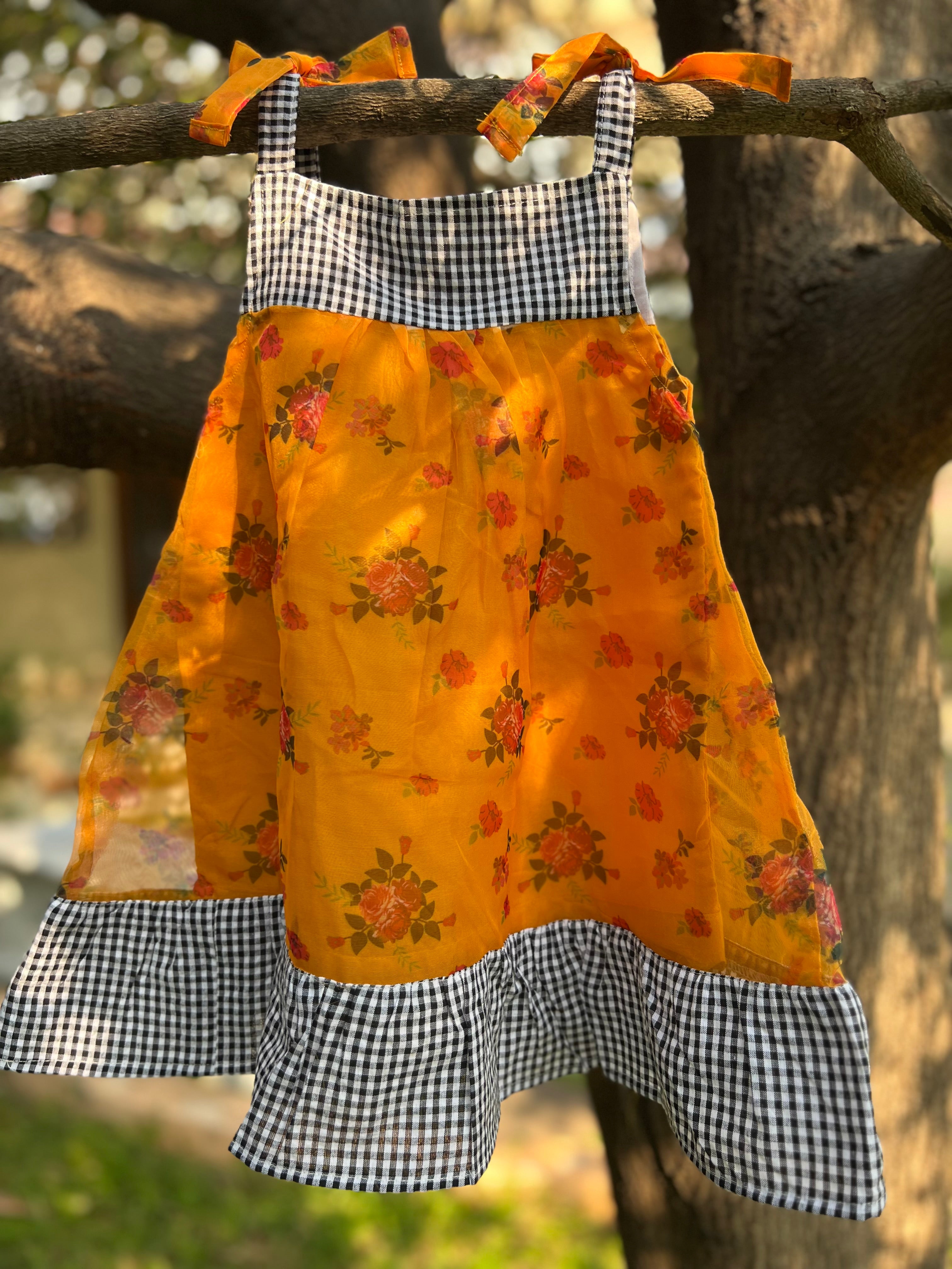 Checked and Orange Organza with back Shoulder Buttons