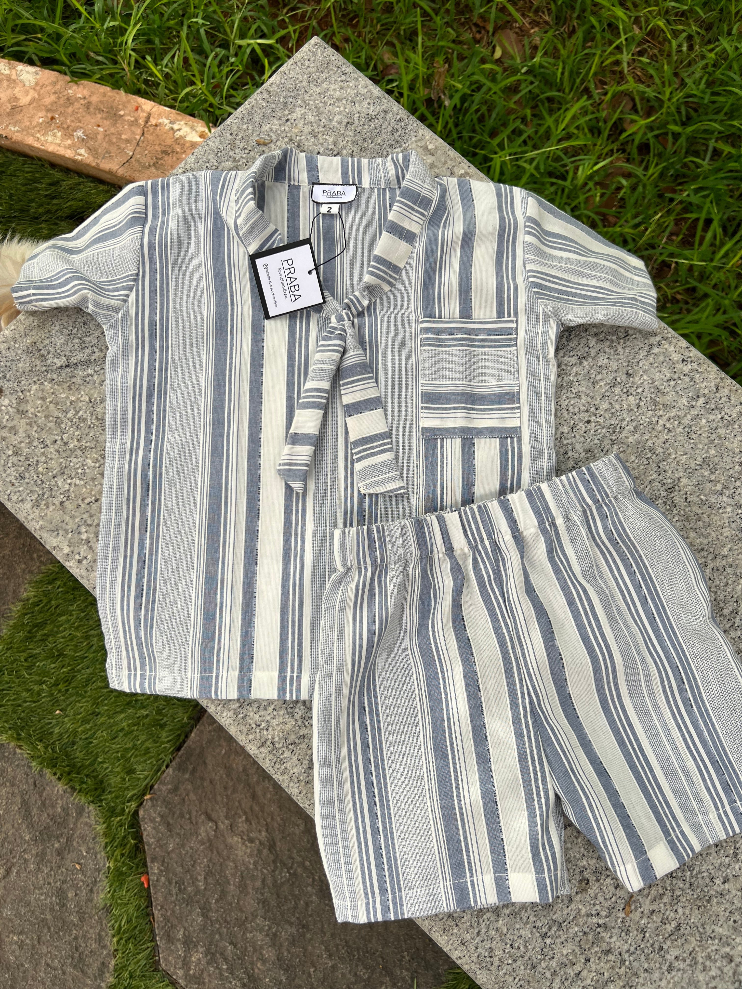 Blue & White strips with Floppy Bow