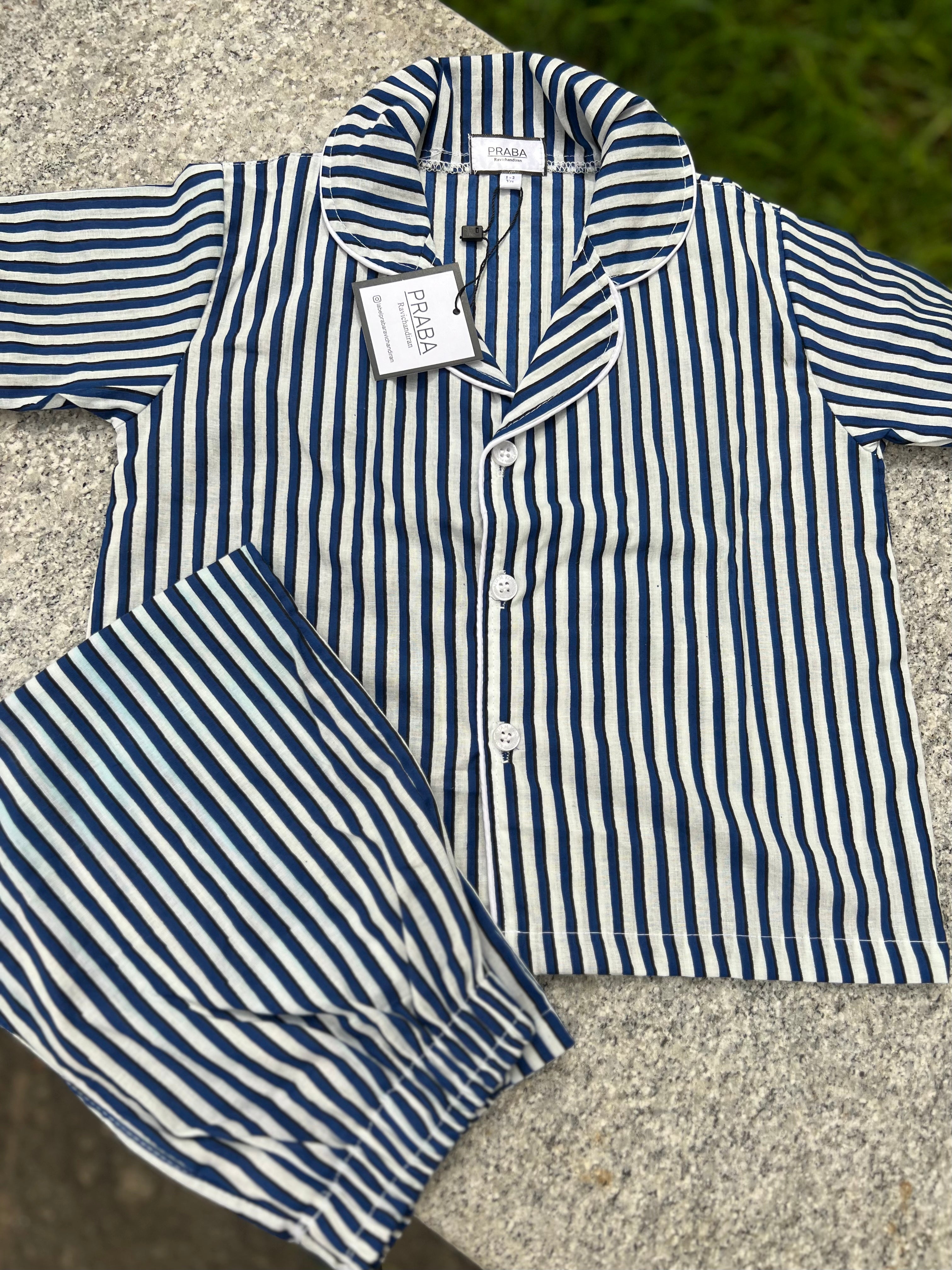 Blue and white strips Night Suit