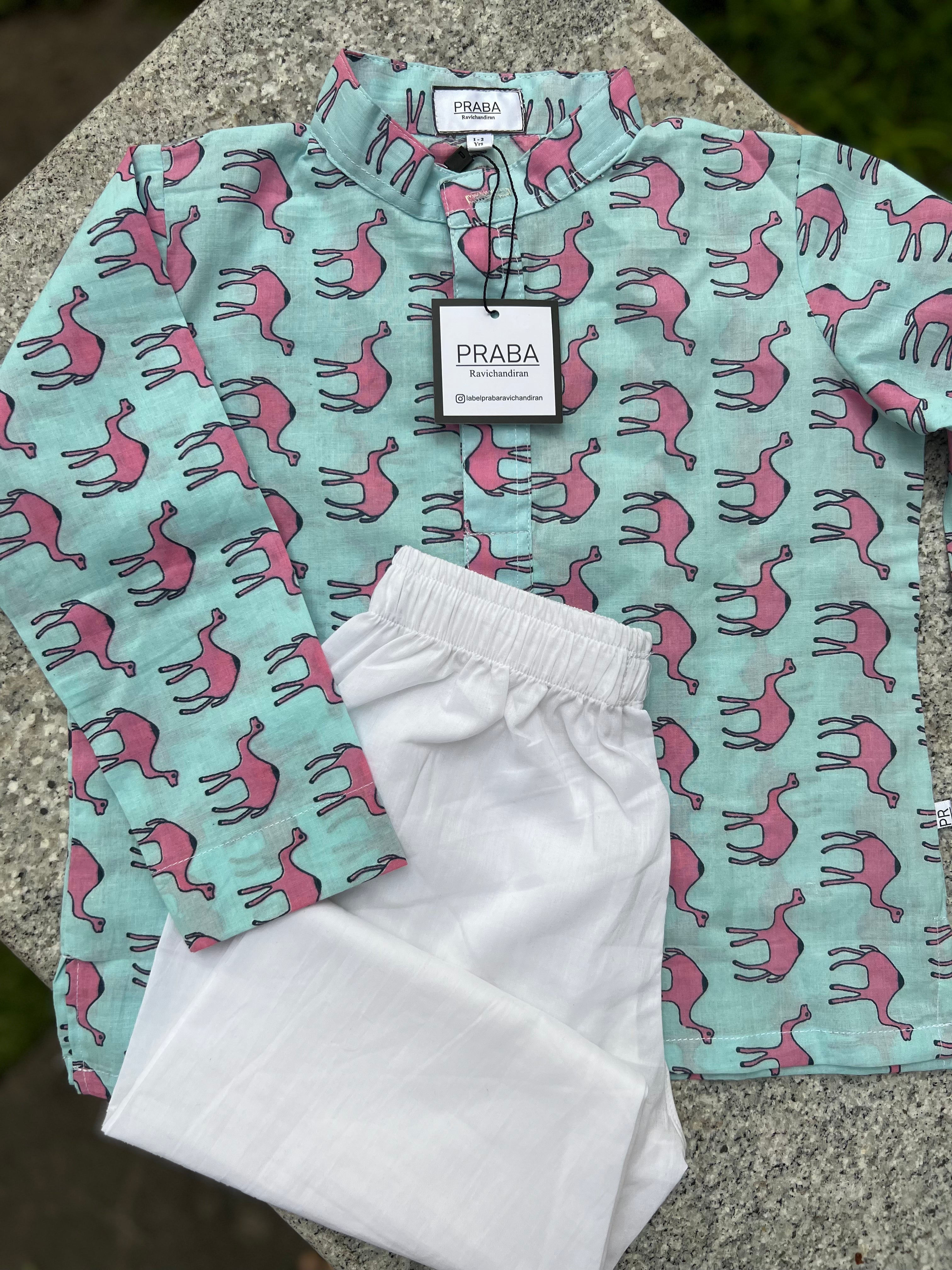 Camel animal printed kurta pyjama set