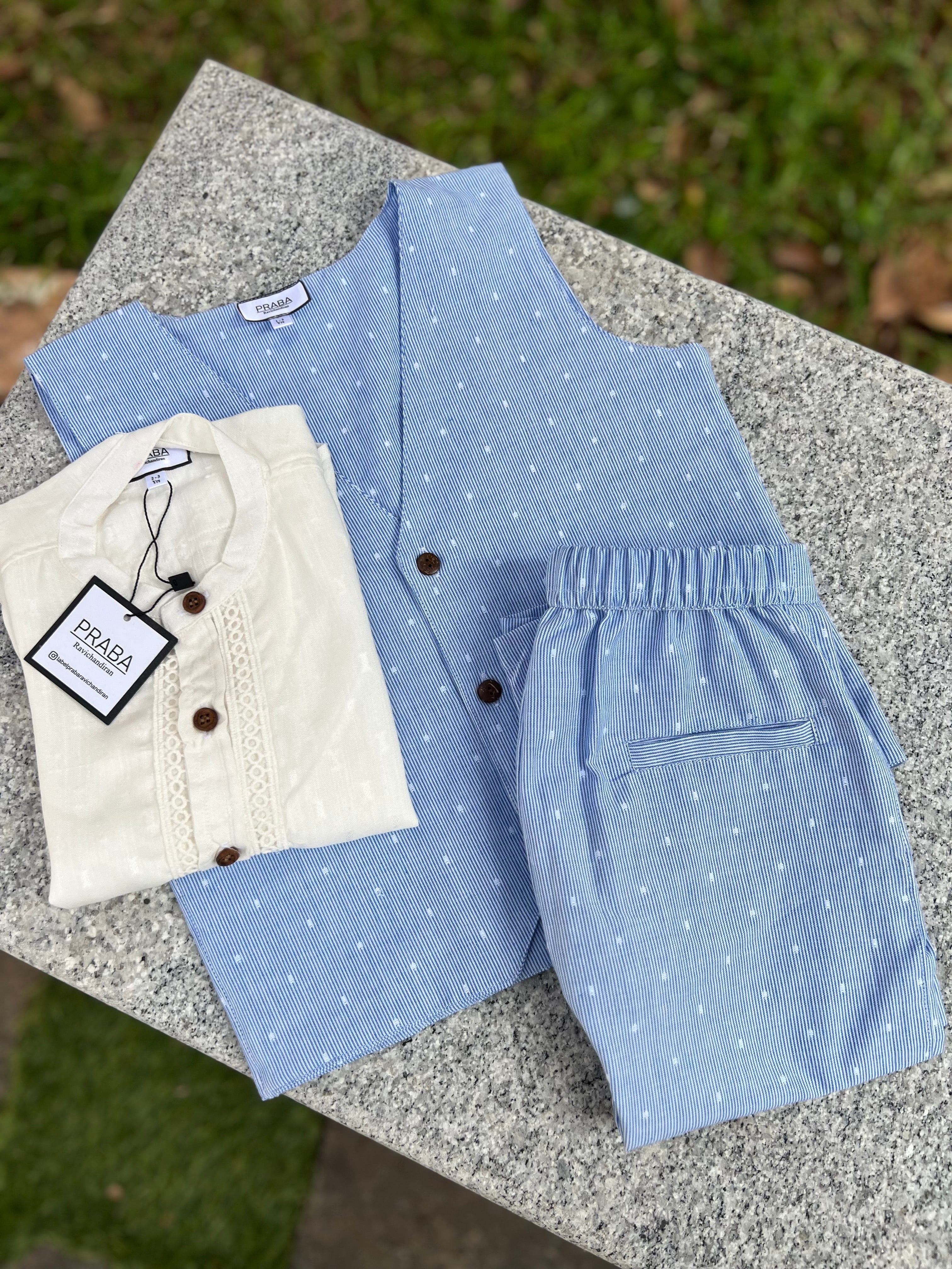 Blue & White Waist Coat 3 Piece suit