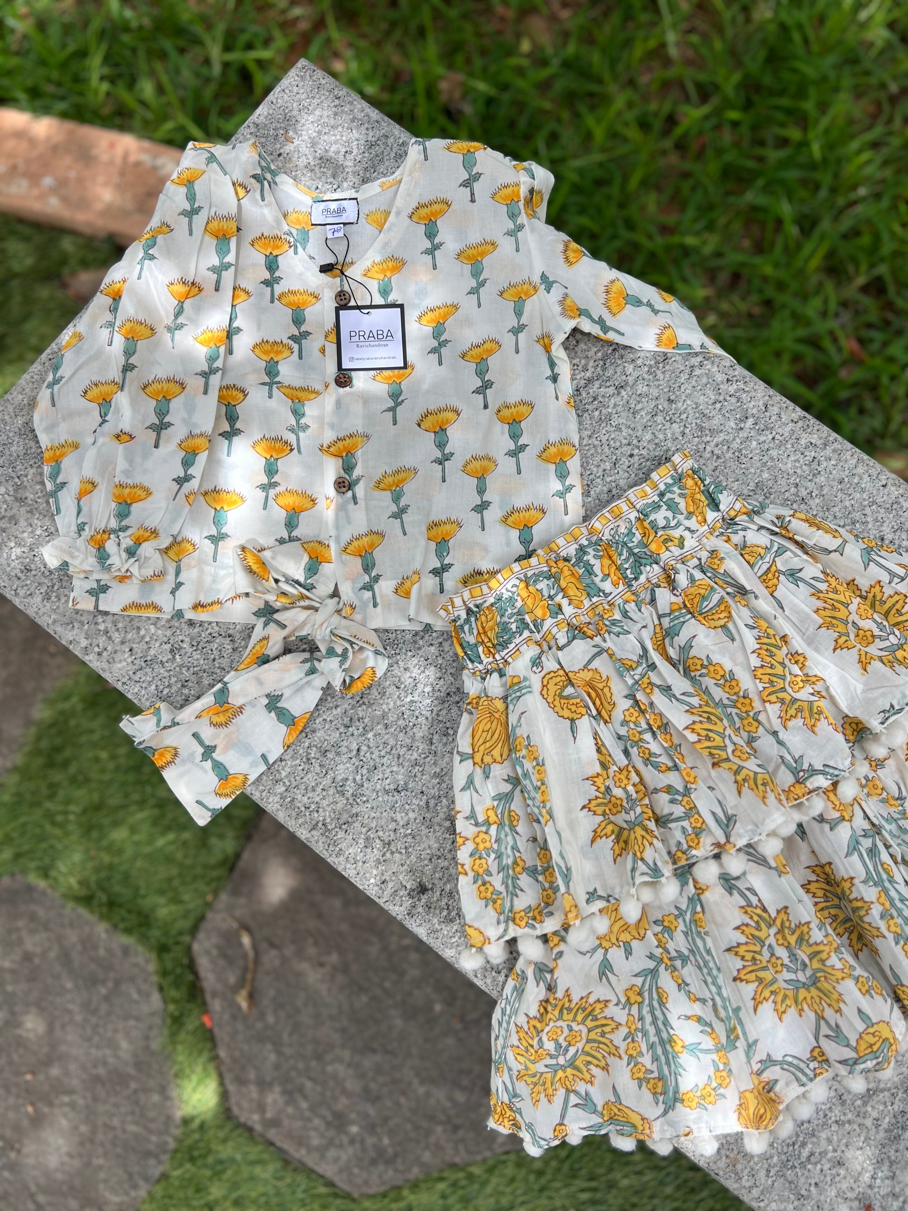 Yellow skirt set with double frill