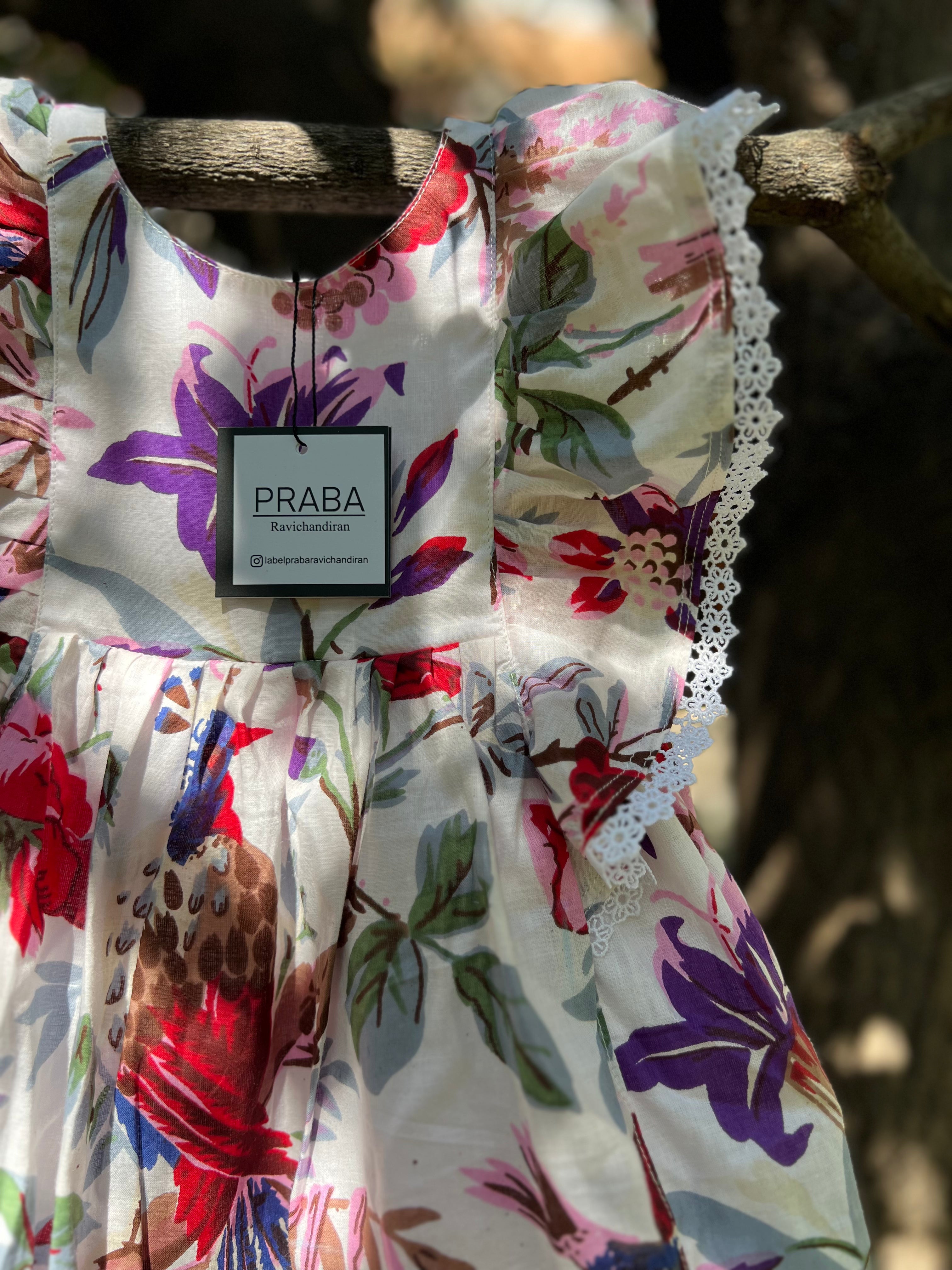 Tropical Print Floral Dress (Double lining)