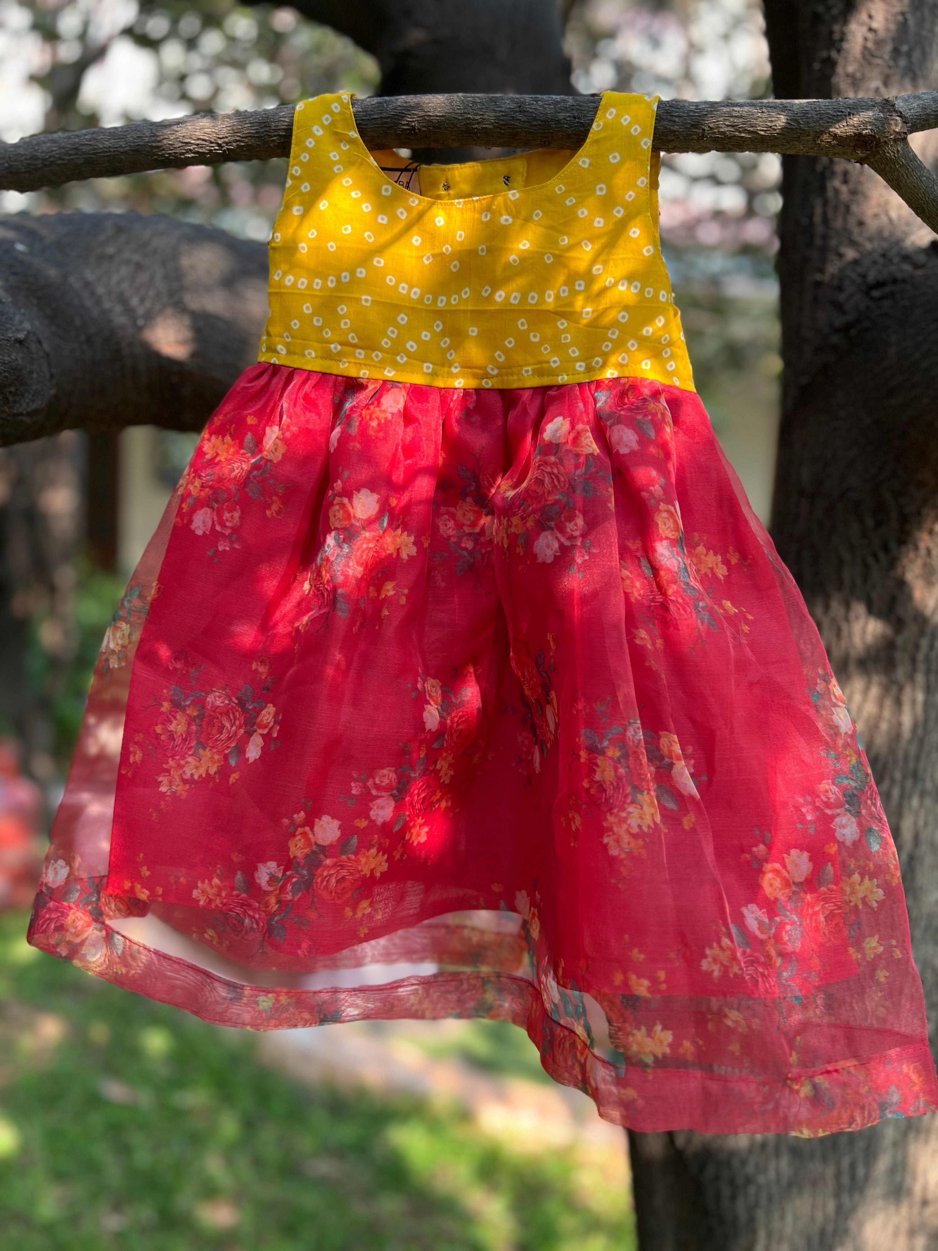 Yellow Red Organza Frock
