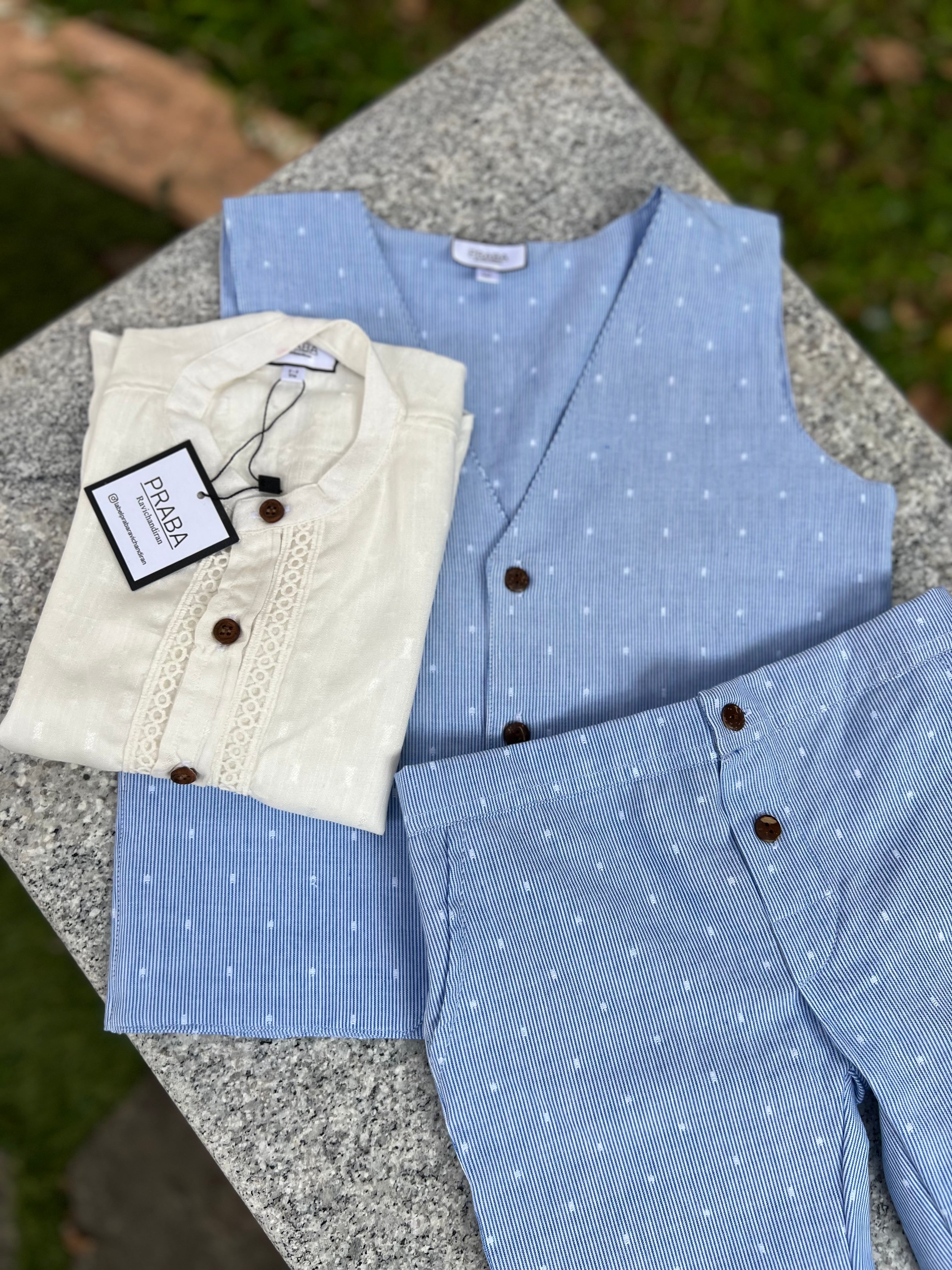 Blue & White Waist Coat 3 Piece suit