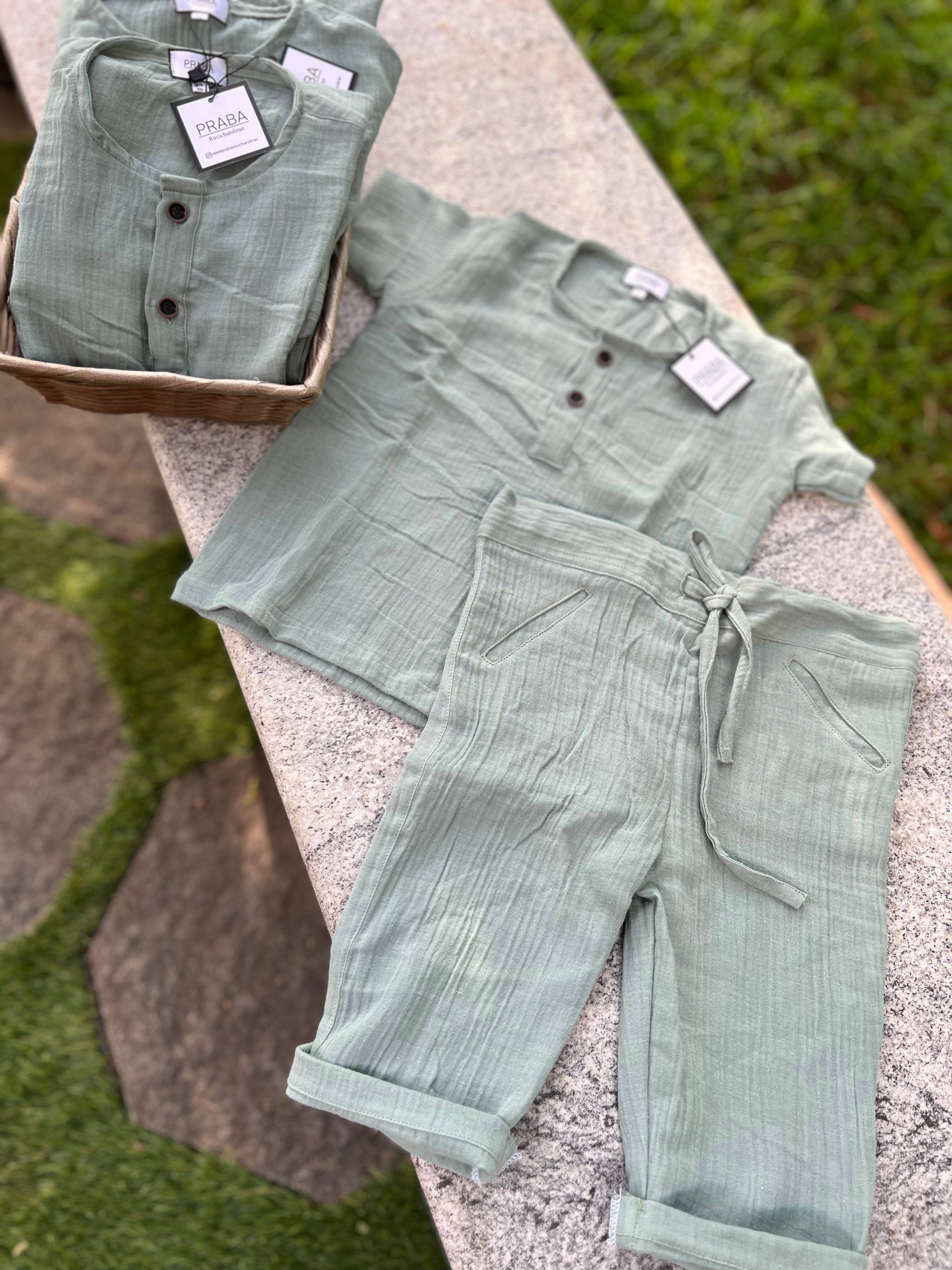 Linen cotton Bottle green set