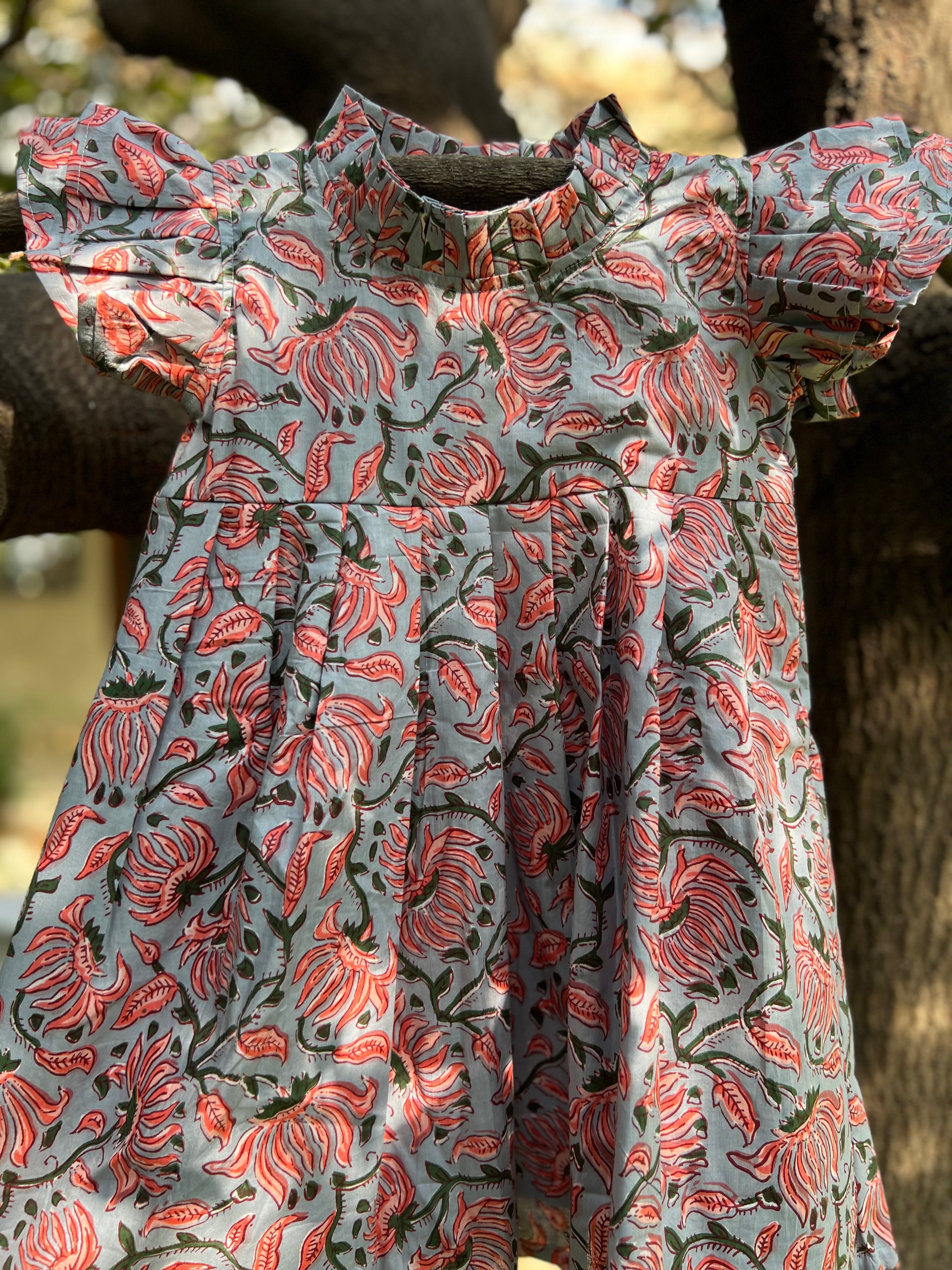 Double frill sleeve and frill neck cotton frock