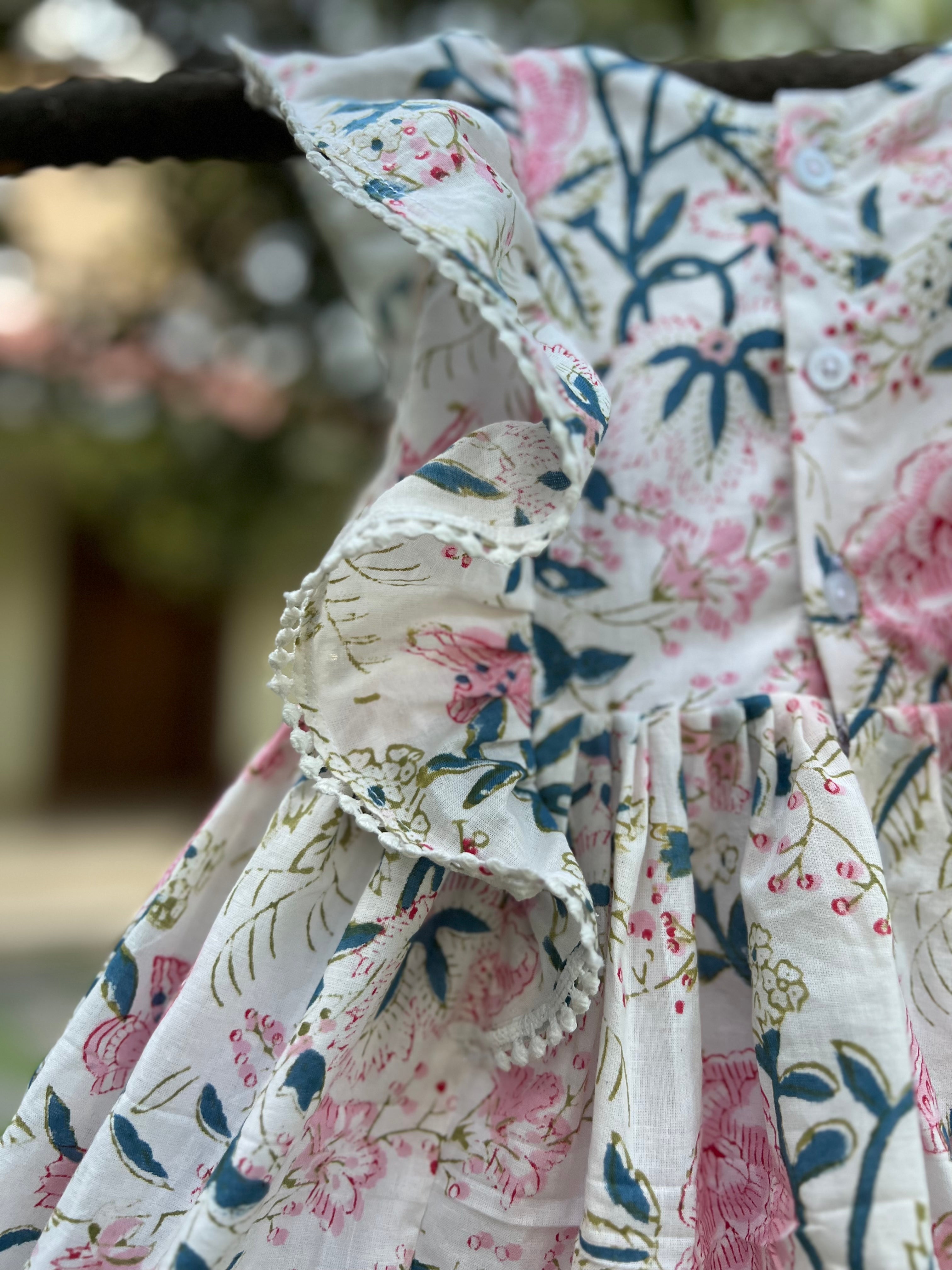 White and pink floral frock