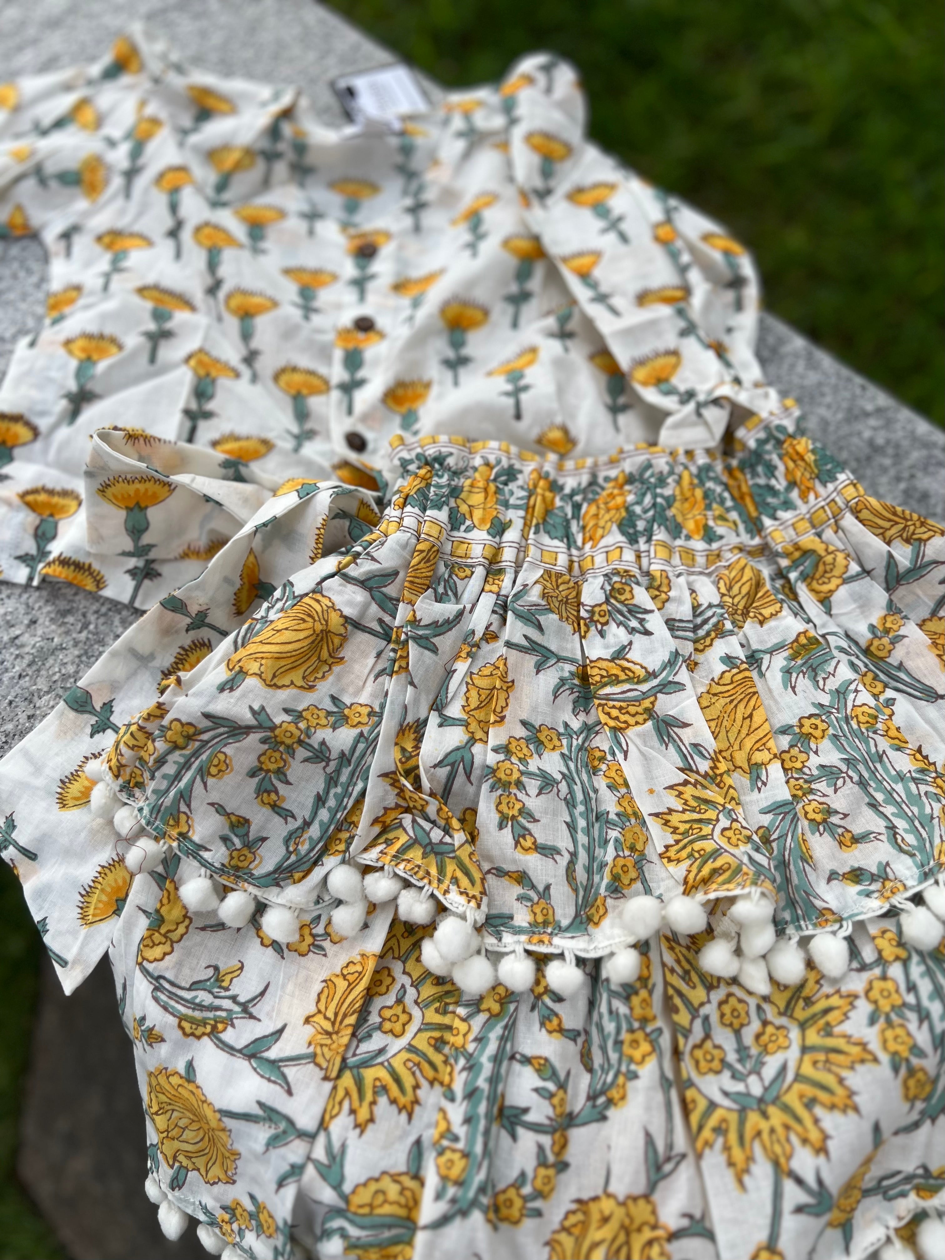 Yellow skirt set with double frill