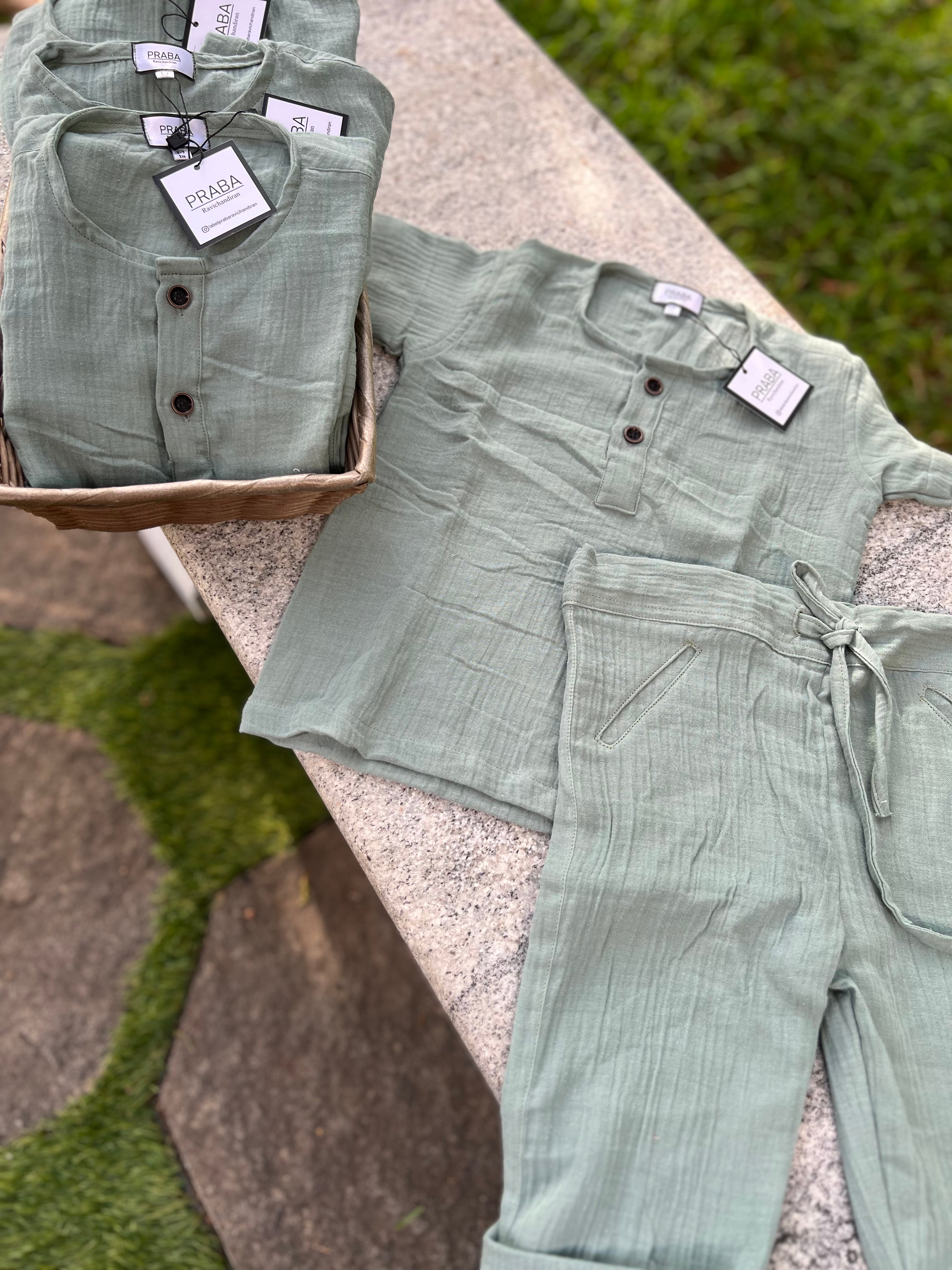 Linen cotton Bottle green set