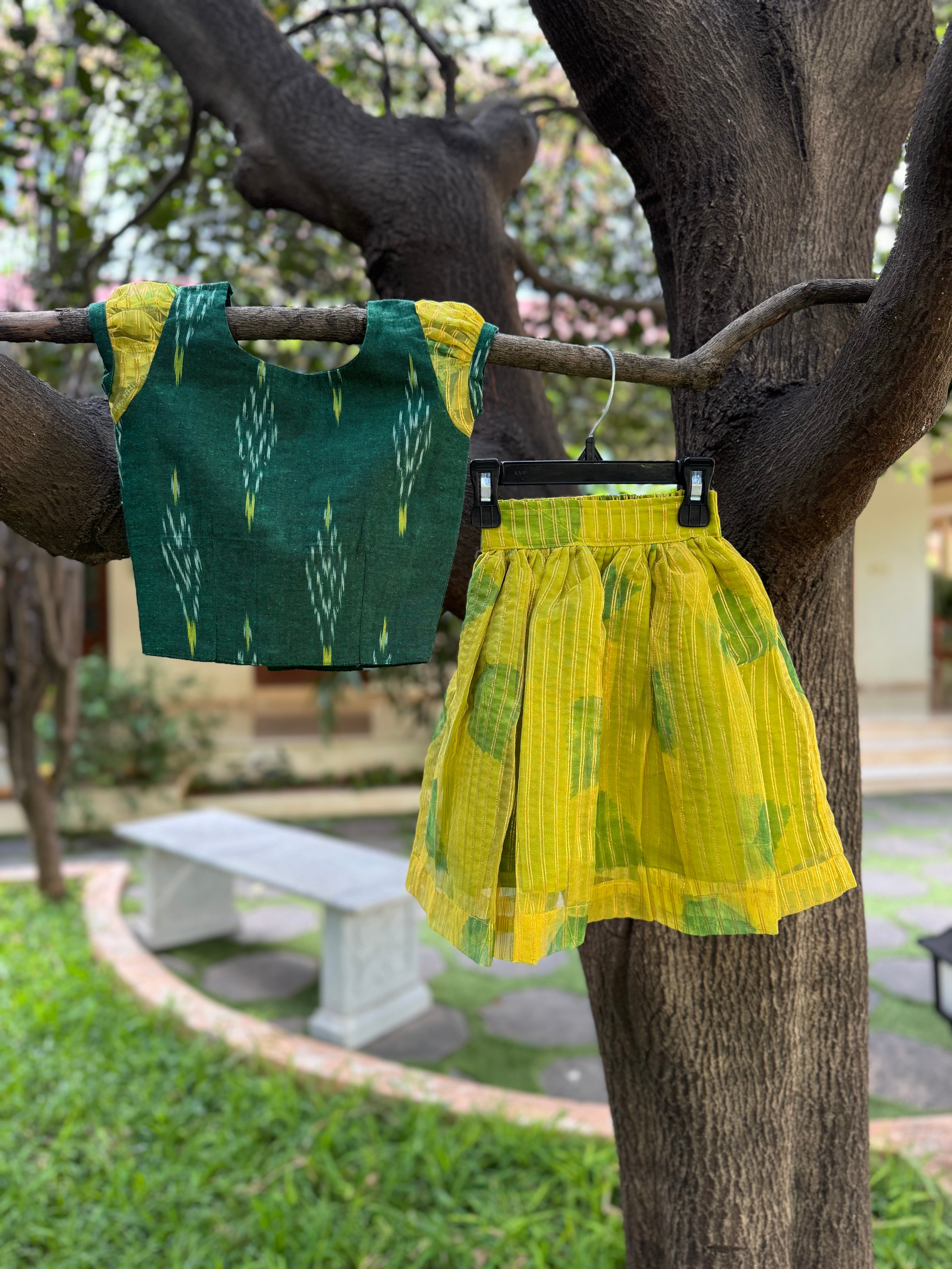 Skirt set, Golden Green Half Length