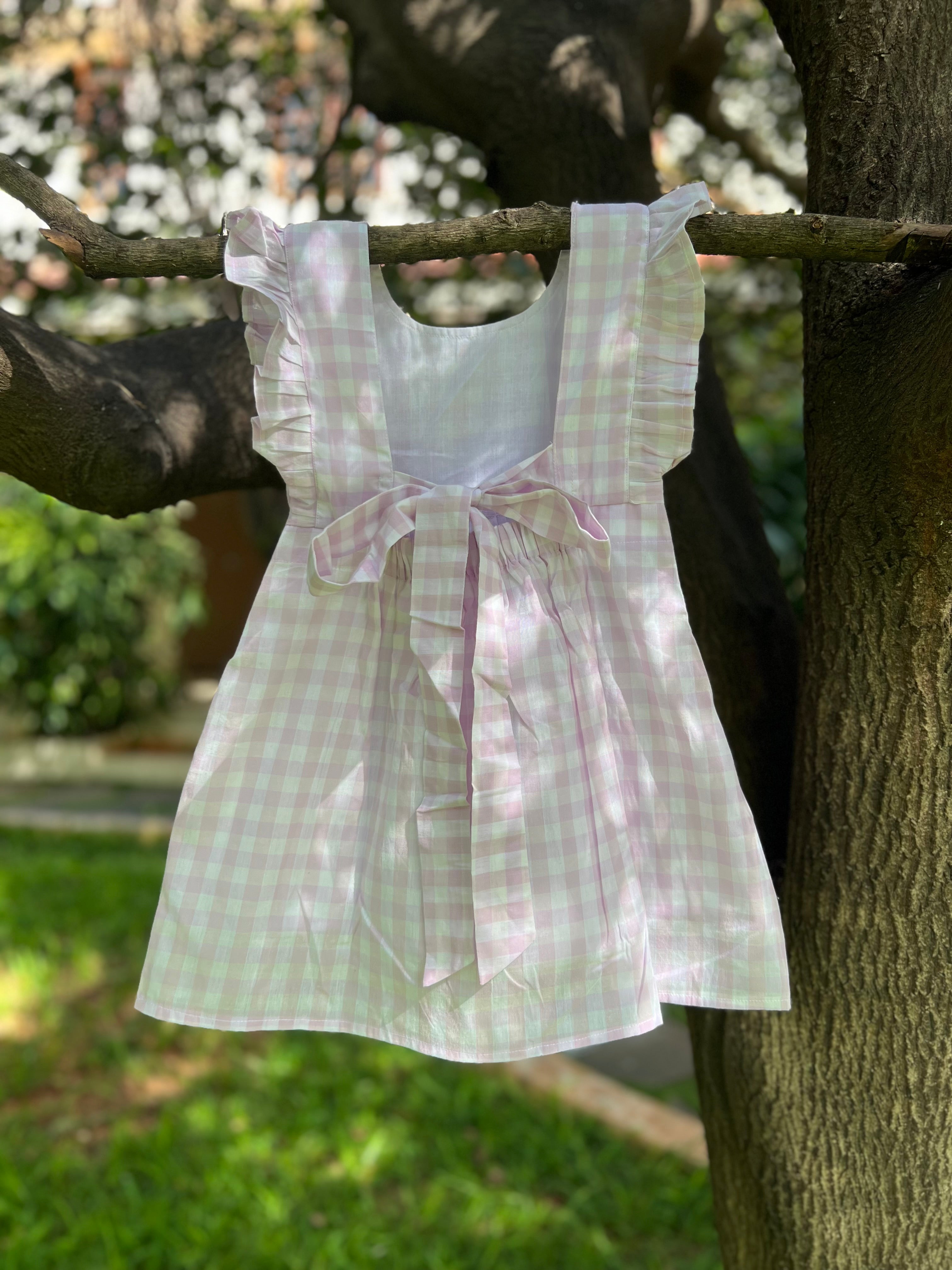 Purple and White Checkered Frock double lining