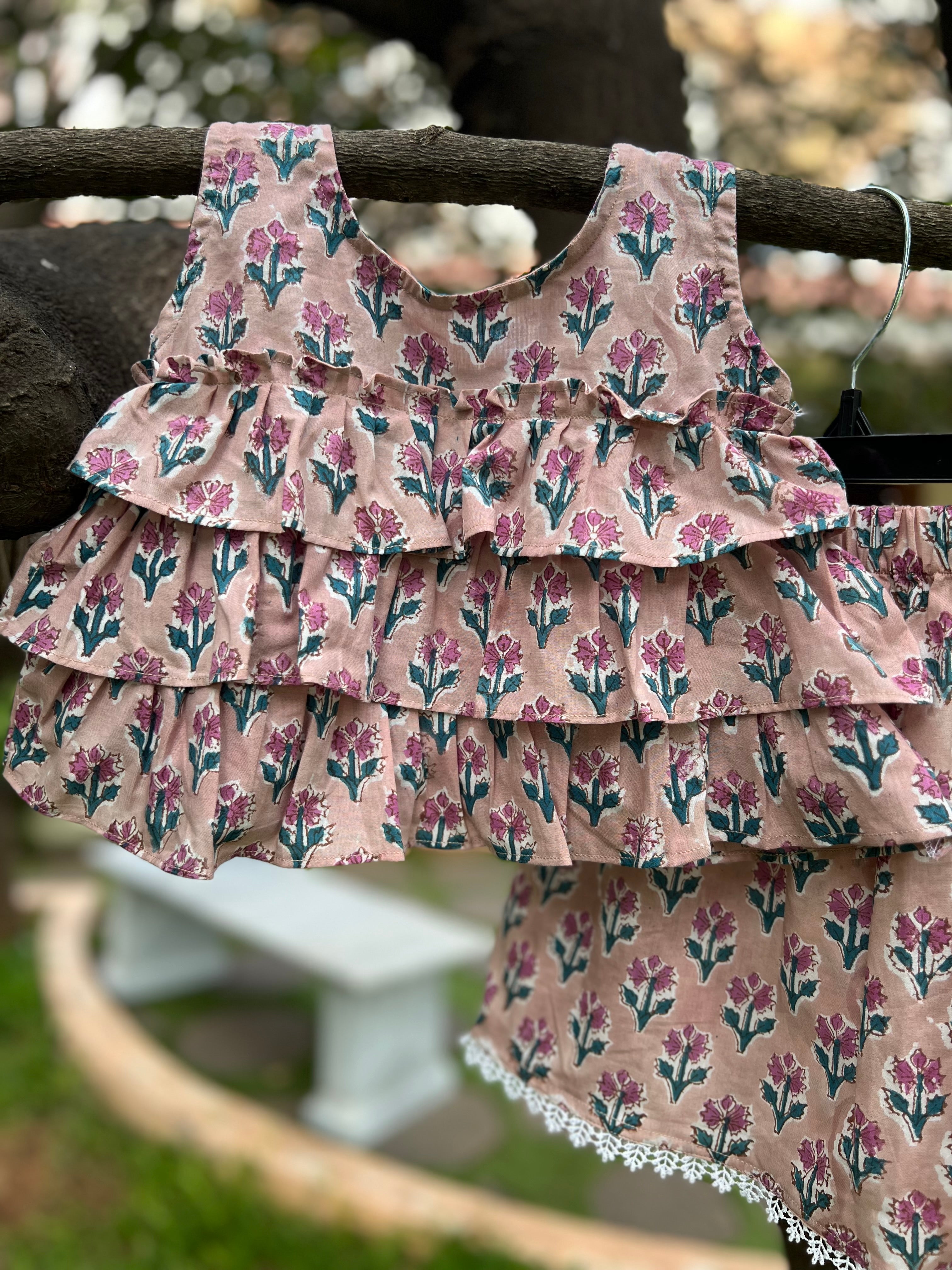 Frill layer Top with Skirt Set