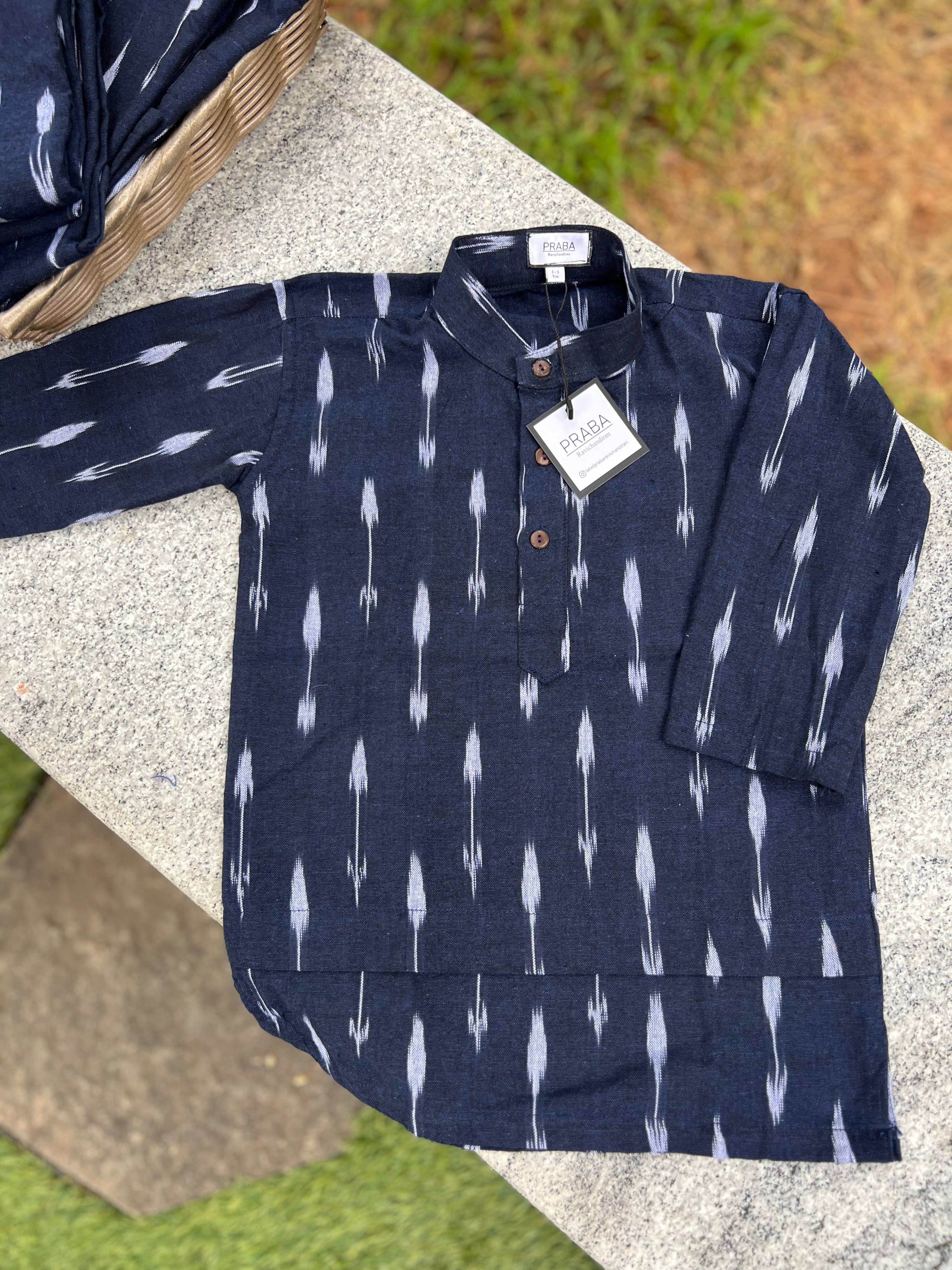 Ikkat Navy Blue Kurtha