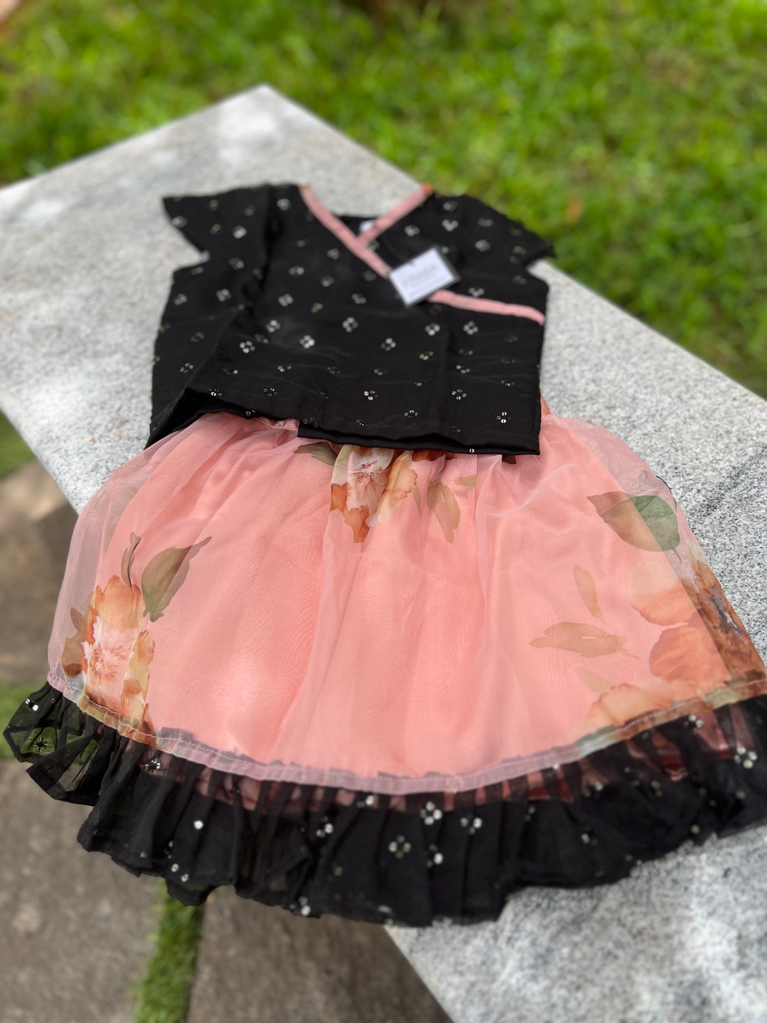 Orange and black organza skirt Half Length