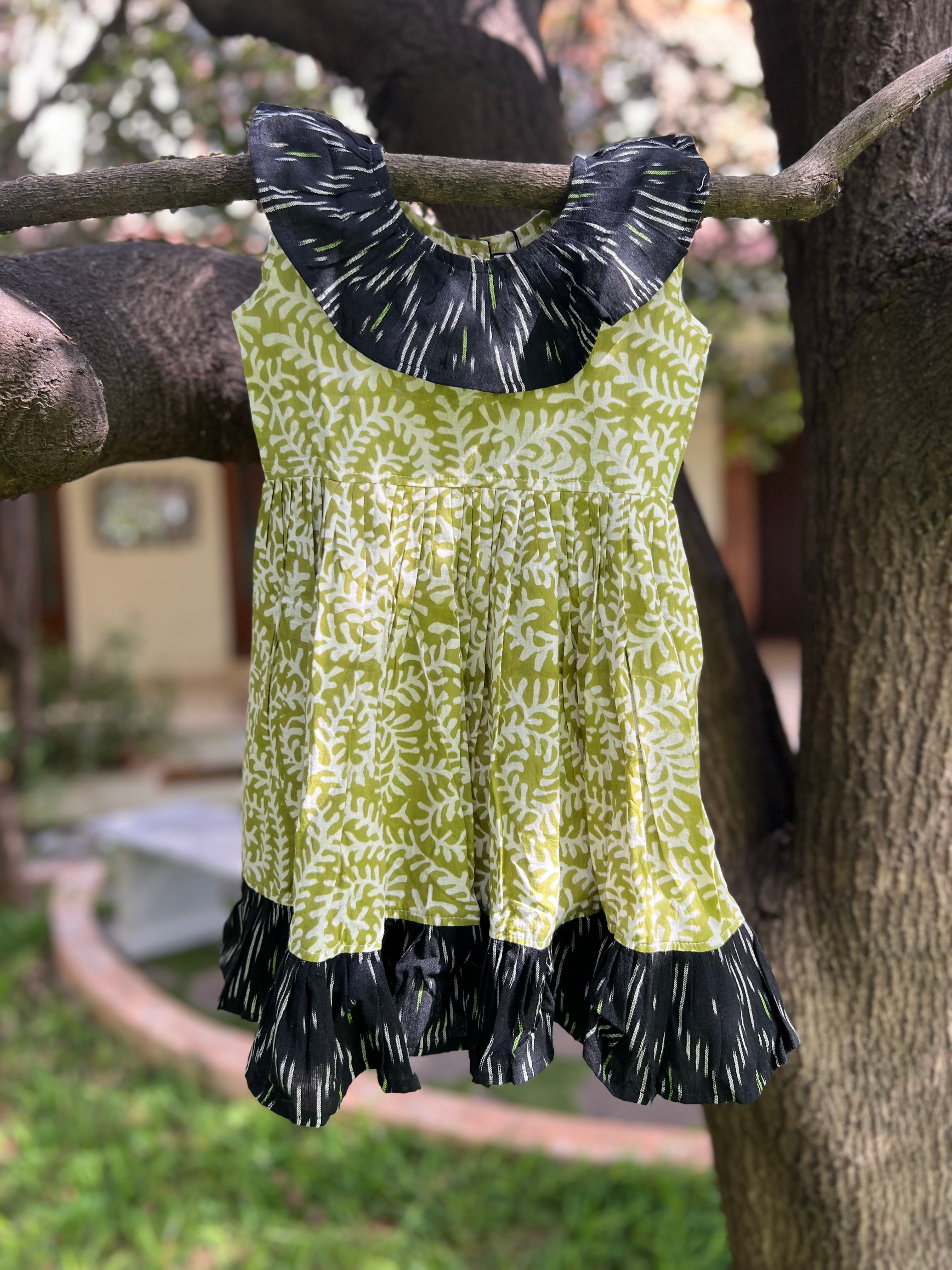 Green & Black frock Boat neck