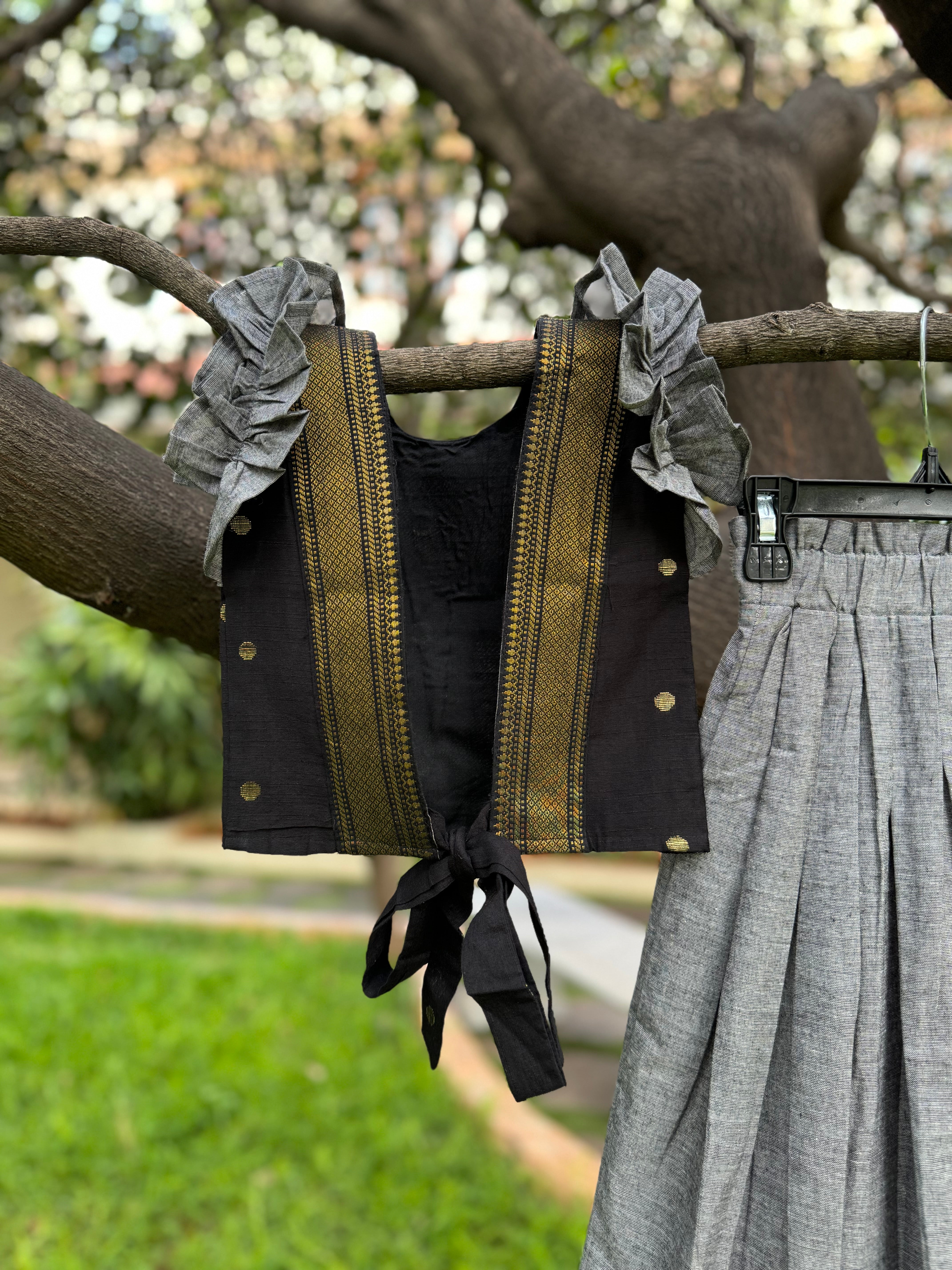 Grey Skirt & Black Top Full Skirt Set