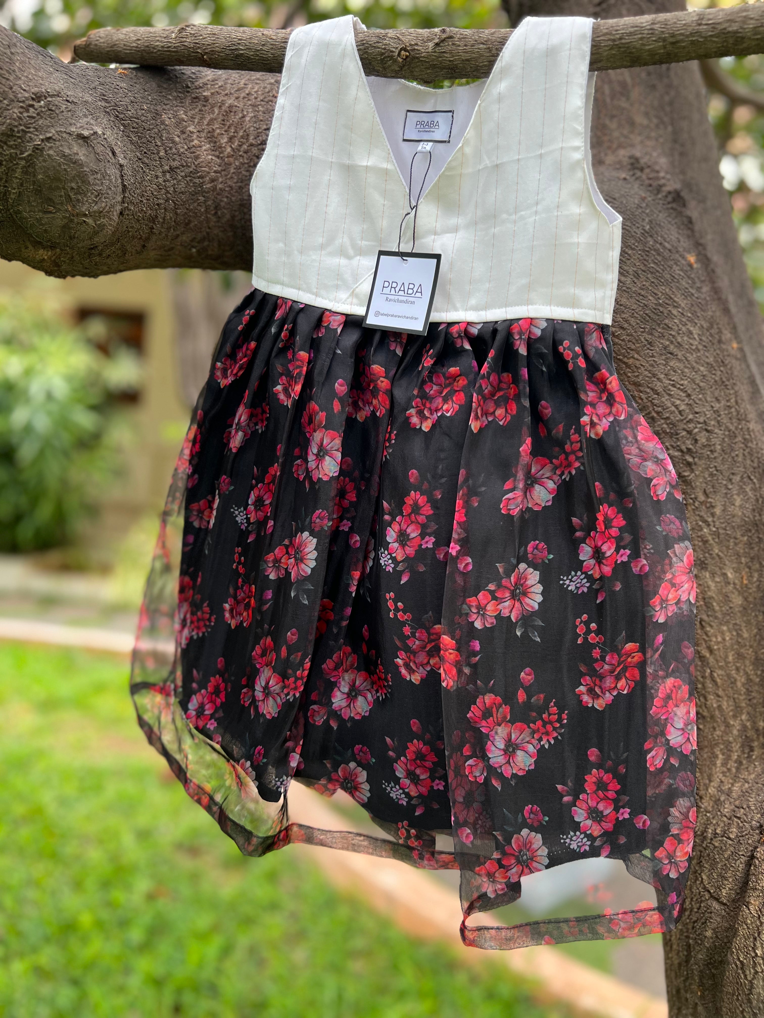 Black and white organza floral frock